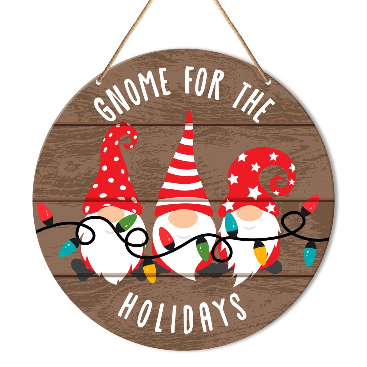 Muktoujaumai Christmas Sign Front Door Decor, Christmas Round Hanging Sign Decor Farmhouse Gnome Xmas Holiday Wall Decorations W