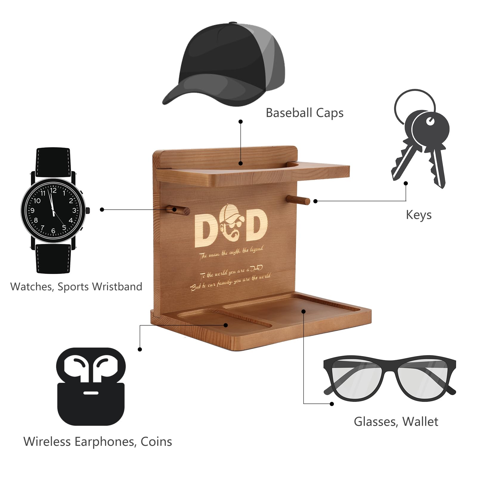Birthday Gifts Ideas For Dad From Daughter Son,Wooden Hat Holder Display Stand,Hat Rack For Baseball Caps,Best Dad Ever Home Off