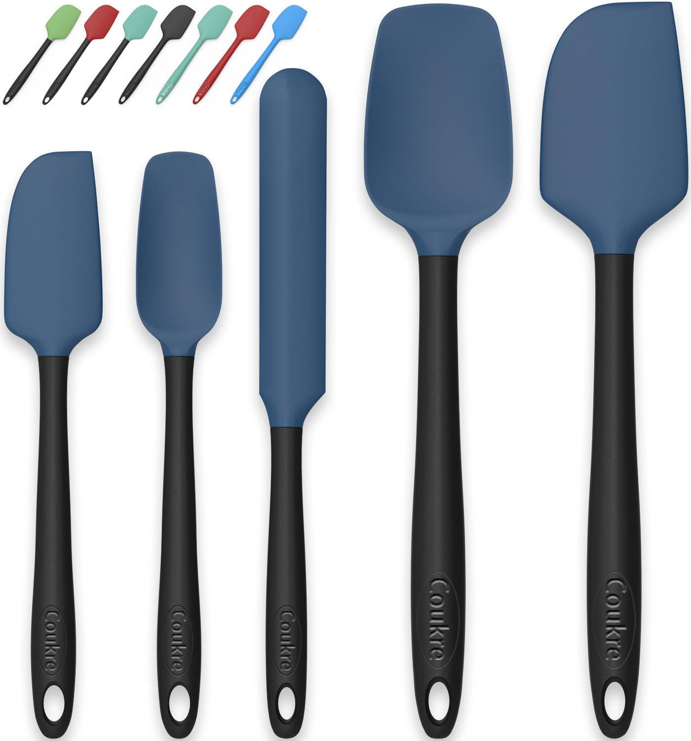Coukre Silicone Spatula Set of 5,High Temperature Resistant, Food Grade Silicone, Dishwasher Safe, for Baking, Cooking (Deep Blu