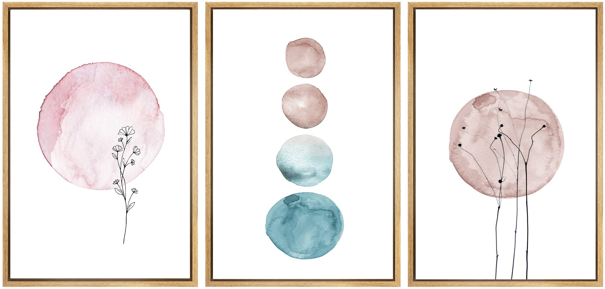 Signwin Framed Canvas Wall Art Teal, Brown And Pink Nature Moon Watercolor Modern Art Farmhouse/Country Relax/Calm Pastel For Li