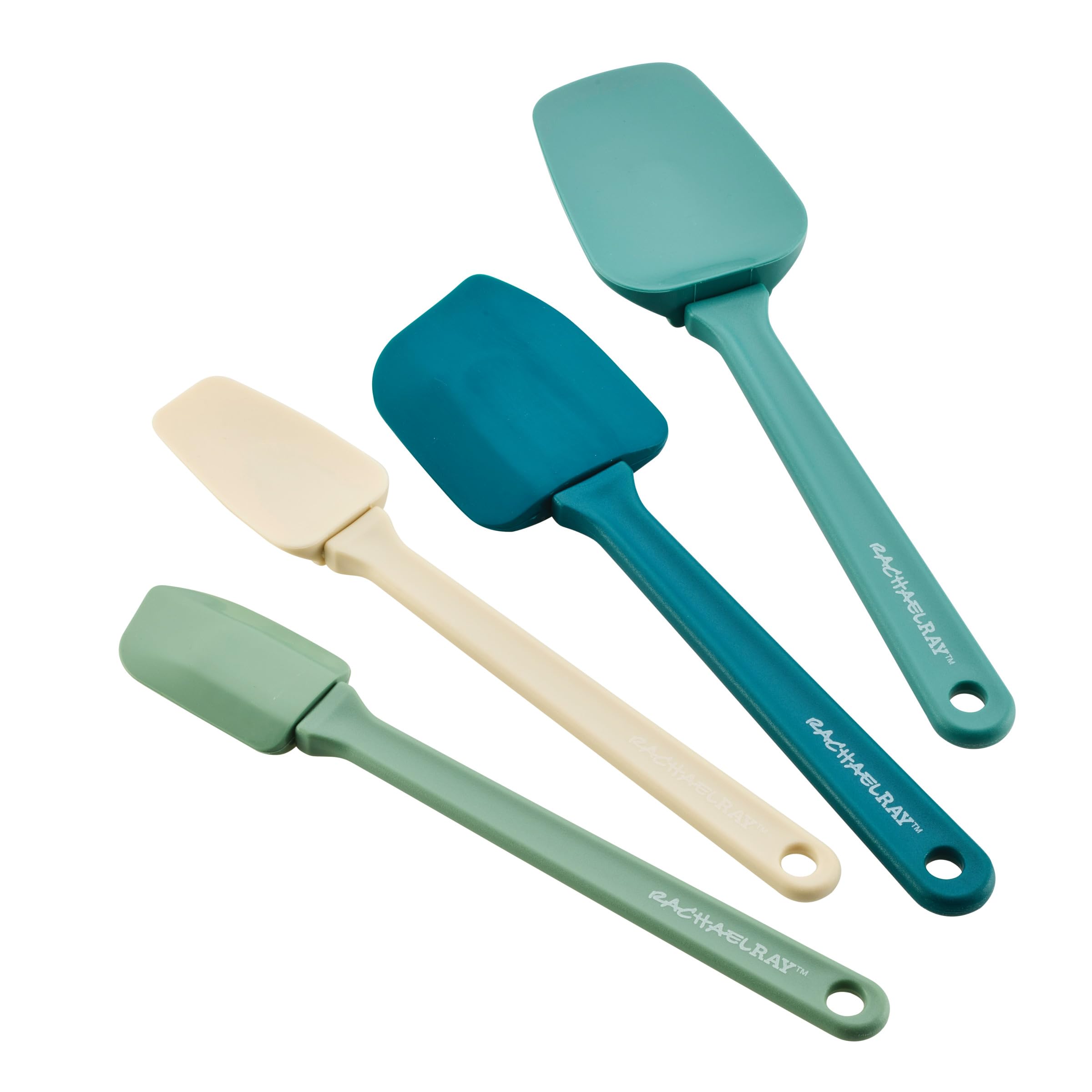 Rachael Ray Tools and Gadgets Kitchen Utensil Set, Small and Medium Spatulas and Scooped Spoonulas, 4 Piece Set - Multi-Color, S