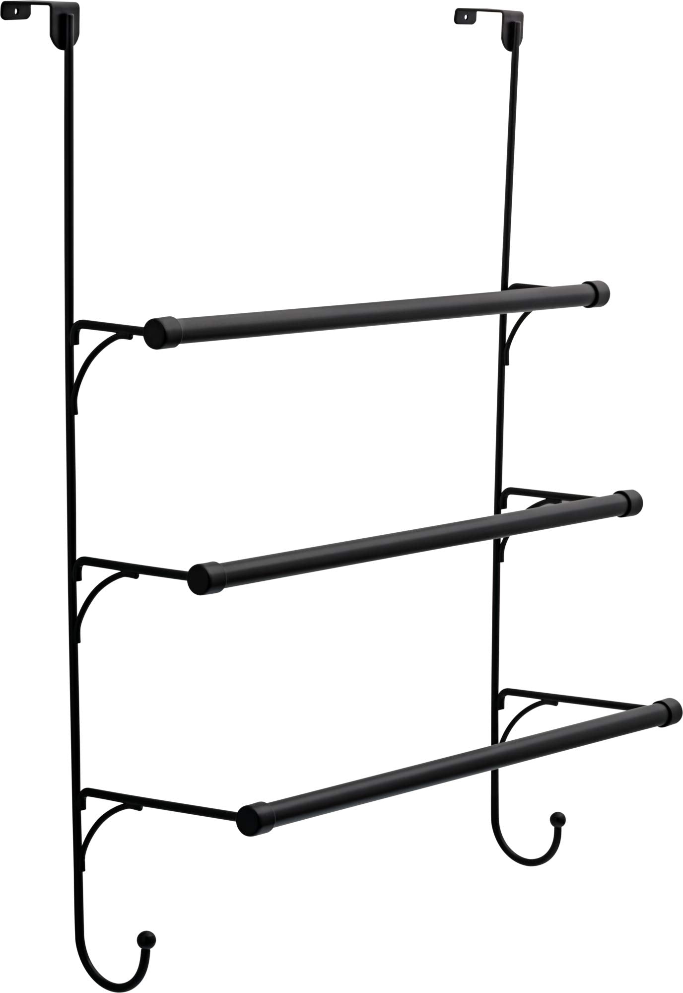 Franklin Brass (1-Pack) Over The Door Hooks Triple Towel Rack Matte Black 3-Tier Towel Bar Rack With Hooks For Bathroom Organize