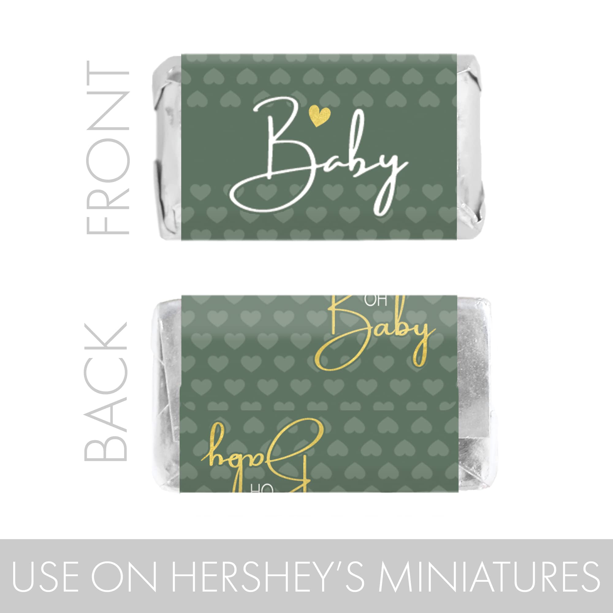 Green And Gold Baby Shower Mini Chocolate Candy Bar Wrapper Labels - Sweet Baby Greenery Party Favor Stickers - 45 Count