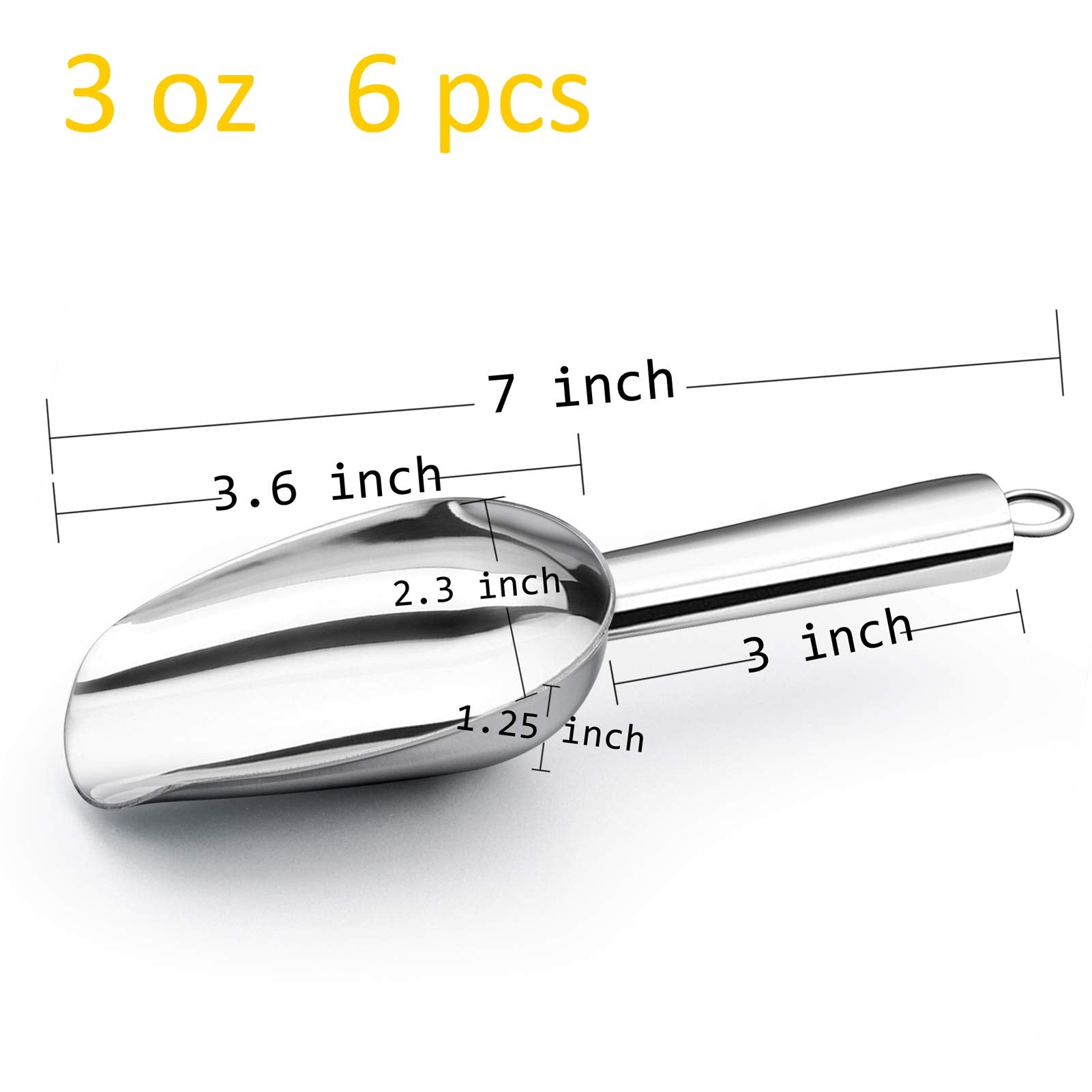 TeamFar Mini Stainless Steel Scoops - 3 Oz, Set of 6, Silver - Rust-Free, Dishwasher Safe for Kitchen Dispenser & Buffet Jars