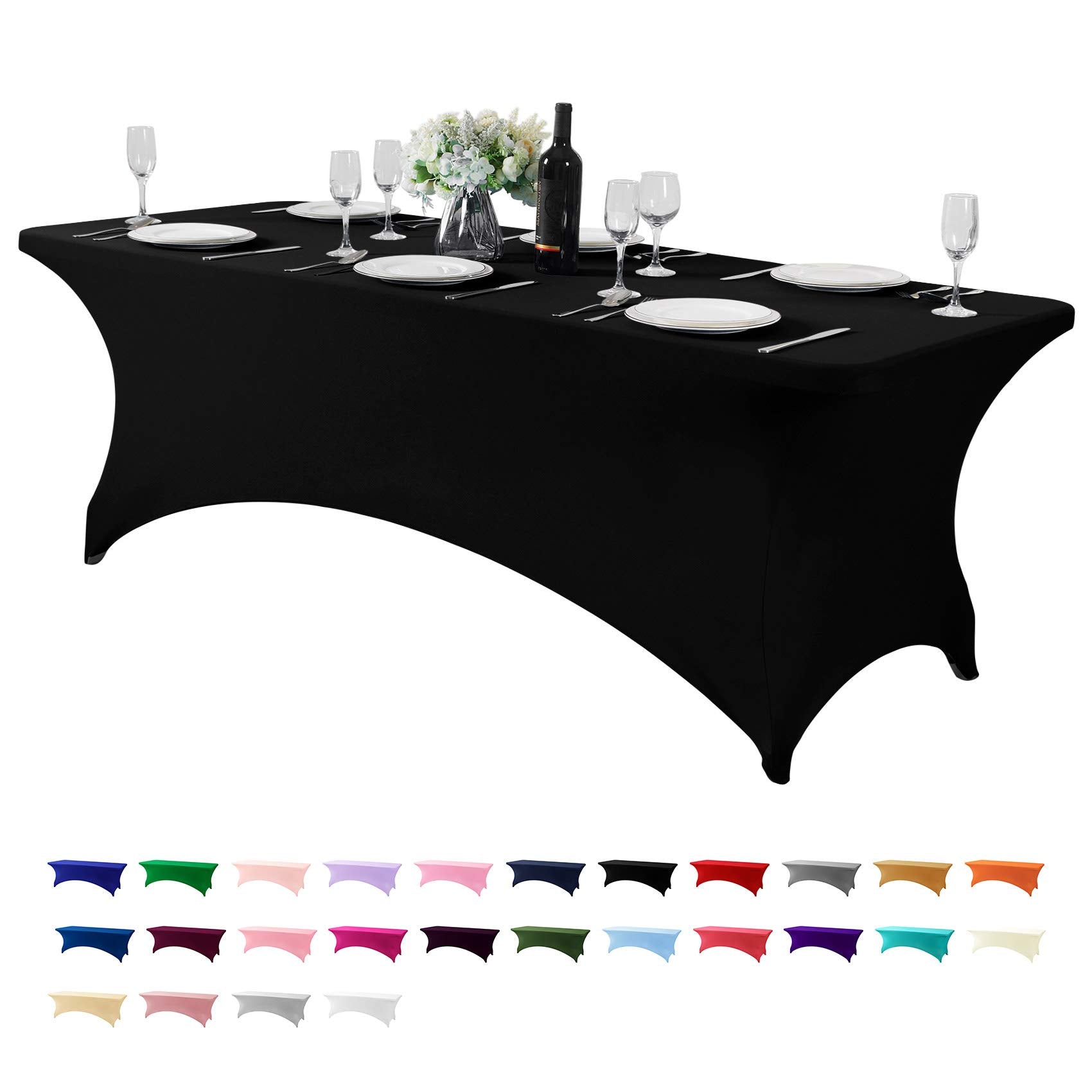 Hezuzo Spandex Table Cover For 8Ft Table Universal Fitted Stretch Tablecloth For Party, Banquet, Wedding And Events-Black