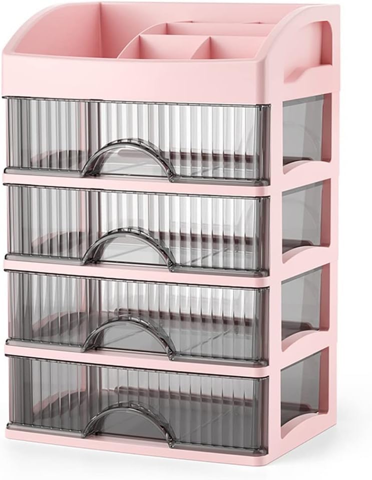 Parshya Multifunctional 4 Layer Drawer Makeup Organizer, Plastic Makeup Storage Box, Large Capacity Lipstick Holder, Organizing 
