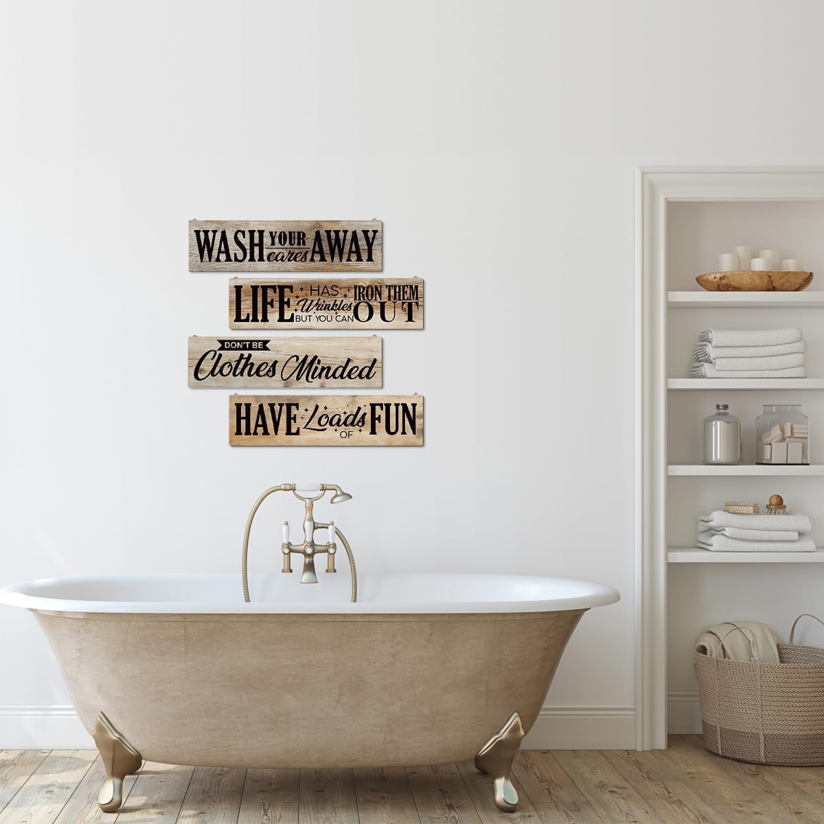 4 Pcs Laundry Room Decors, Four Pieces Hanging Wall Plaques, Funny Laundry Room Wall Art, Farmhouse Laudry Quotes Sign, Wall Dec