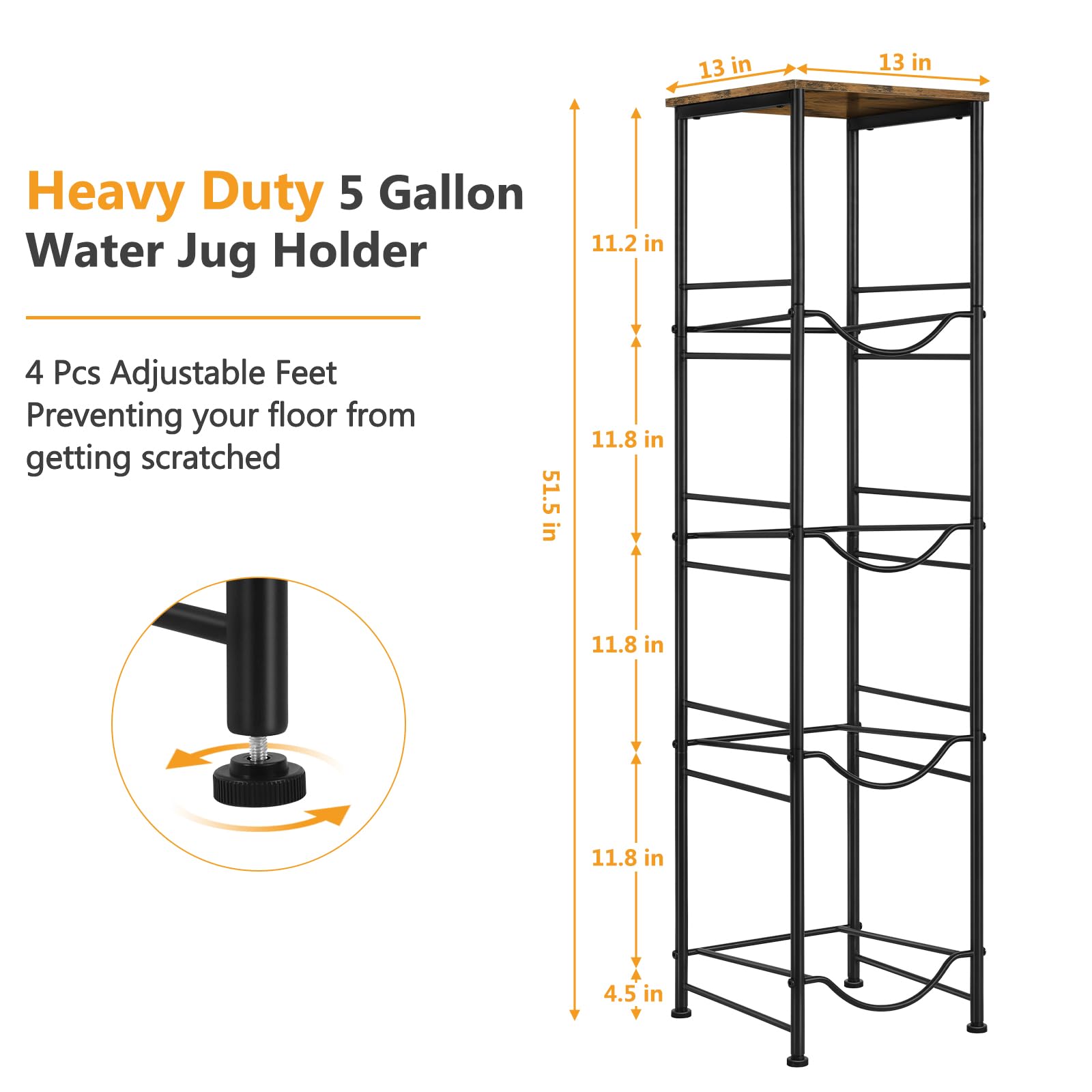 Vrisa 5 Gallon Water Jug Holder 4-Tier Water Bottle Holder Water Jug Stand With Storage Shelf Water Gallon Rack Organizer For Ho