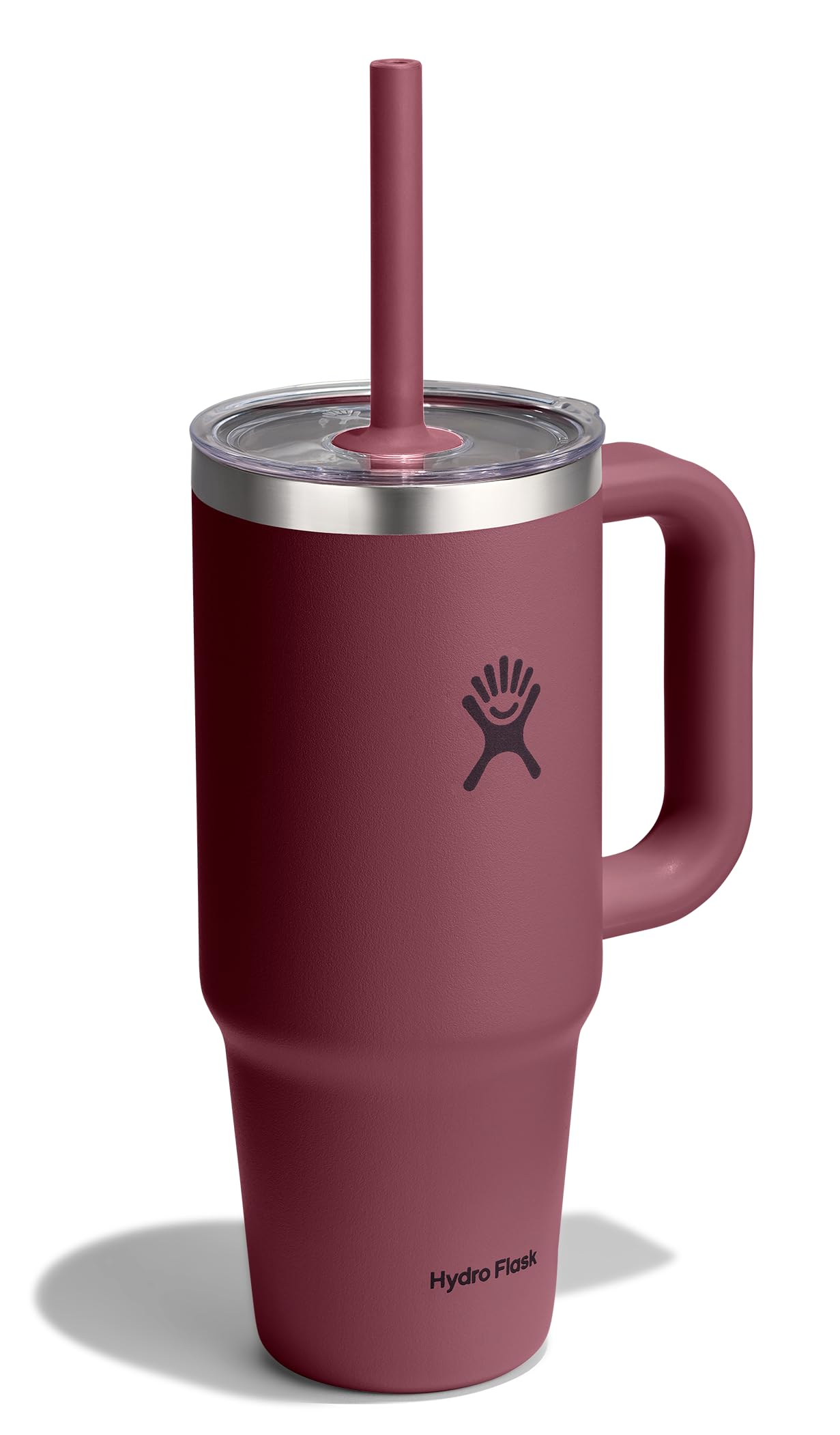 Hydro Flask 24 Oz Travel Tumbler with Handle, Clear Lid and Straw  Insulated Stainless Steel in 24 Oz Burgundy