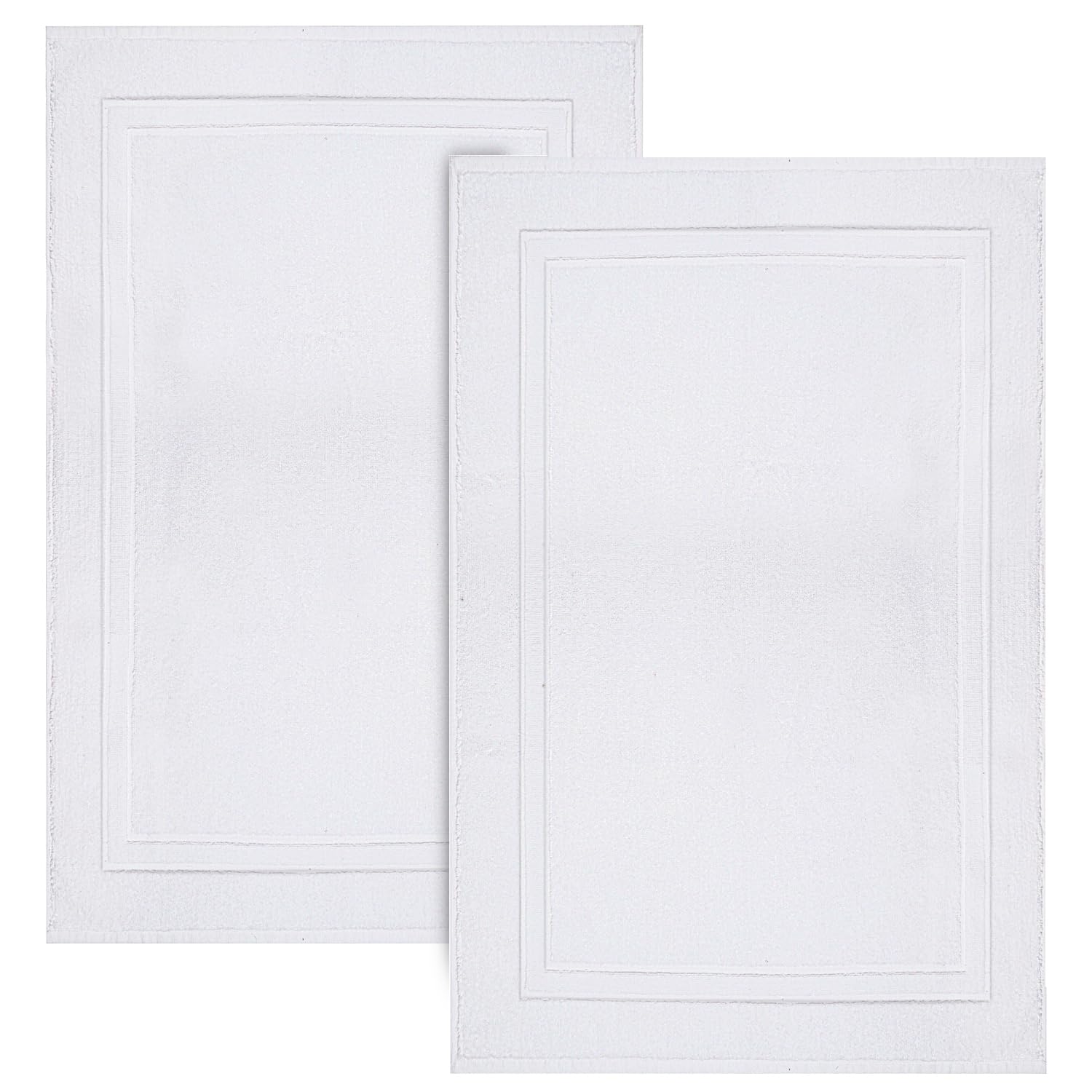 Infinitee Xclusives Premium Cotton Banded White Bath Mats - Pack of 2  22x34 Inches [Not a Bathroom Rug] Ultra Soft and Super Absorbent Floor Mat  Machine Washable Bath Mat for Bathroom