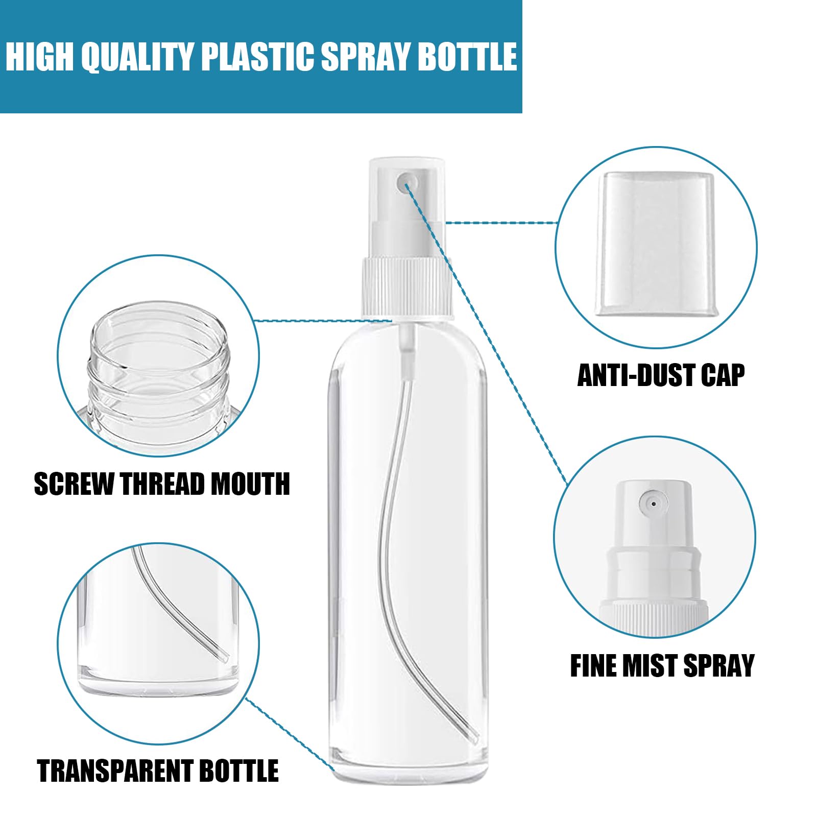 Aodestiny 50Pcs 4Oz/120Ml Small Spray Bottle, Clear Fine Mist Spray Bottle Mini Empty Hair Spray Bottle, Plastic Refillable Cosm