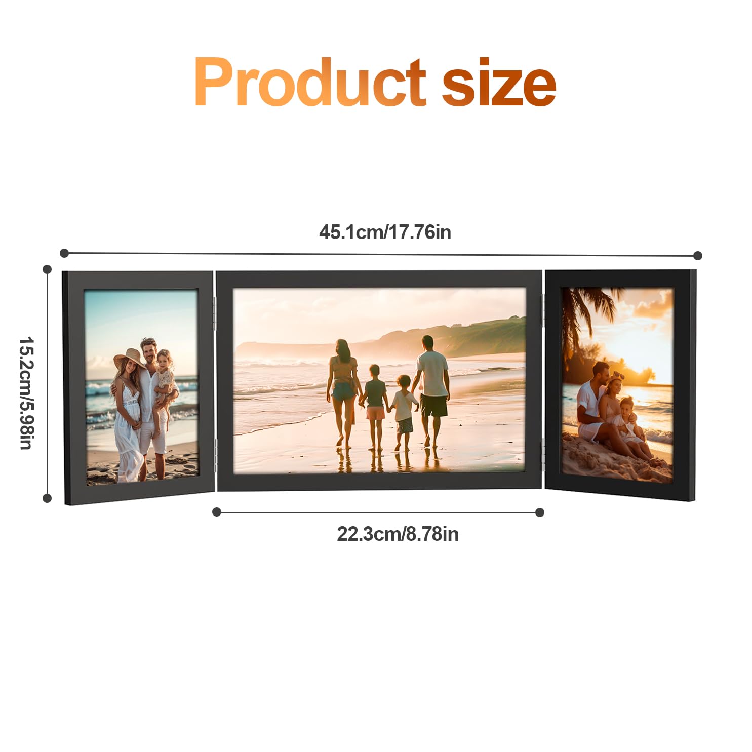 3 Picture Frame, 4x6 & 6x8 Triple Folding Hinged Photo Frames, Rustic Wood Desk Family Photo Collage Stand Vertical on Tabletop