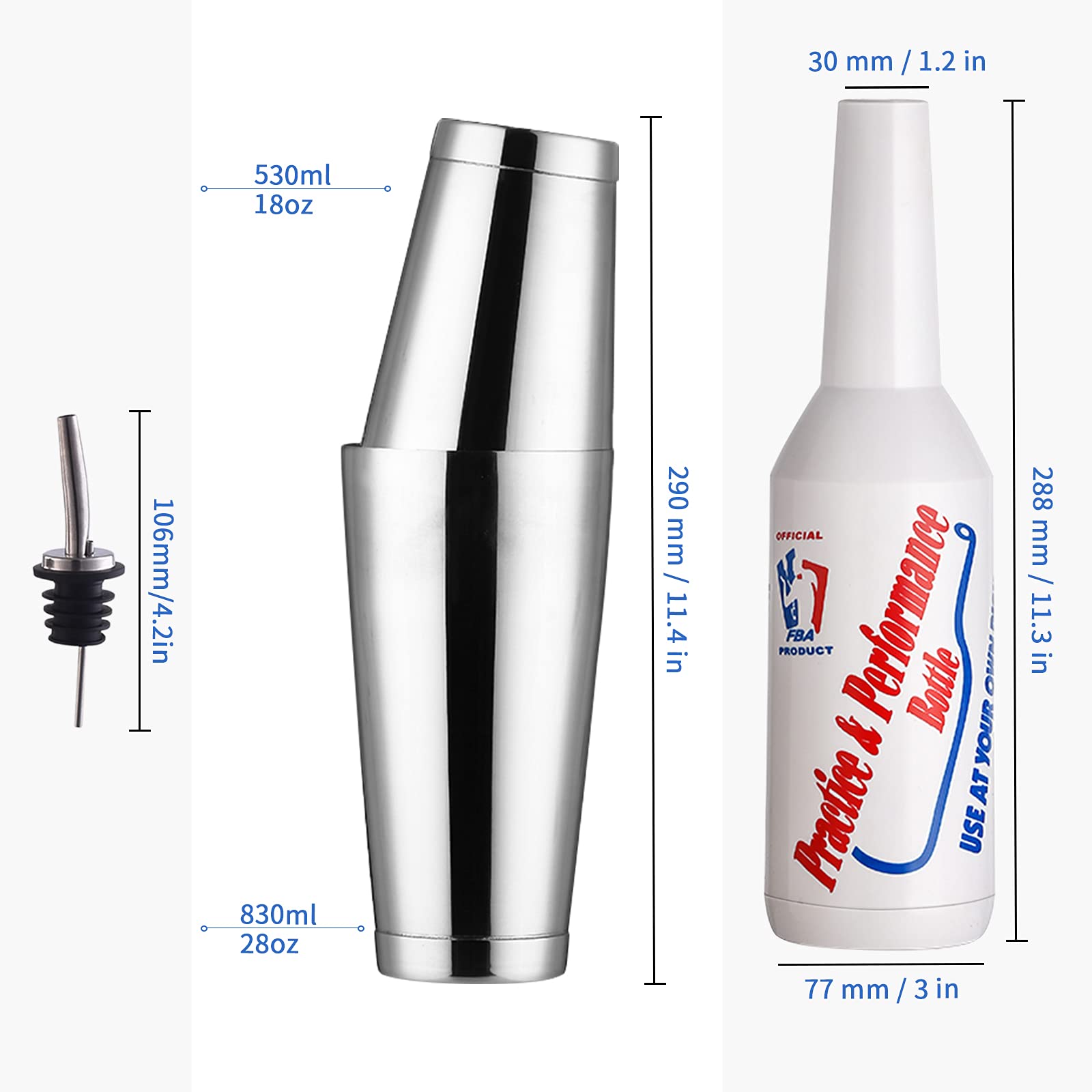 Flair Bottle - 5pcs Flair Bartender Kit  2 Flair Bottle  1 Boston Shaker  Practice & Performance Bottle - FLKT0004 (5pcs Set)