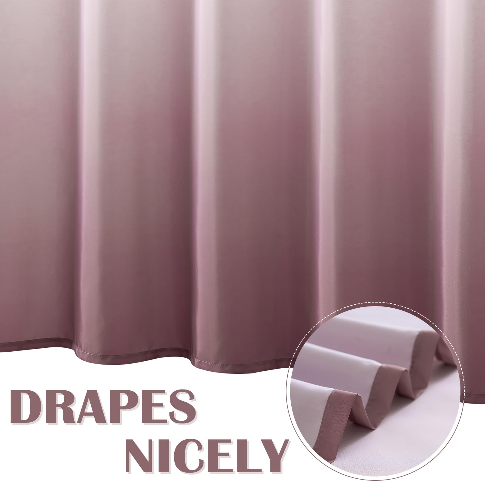 Jicnhan Mauve Ombre Shower Curtain, Waterproof Fabric Shower Curtains For Bathroom, Modern Gradient Color Shower Curtain Set Wit