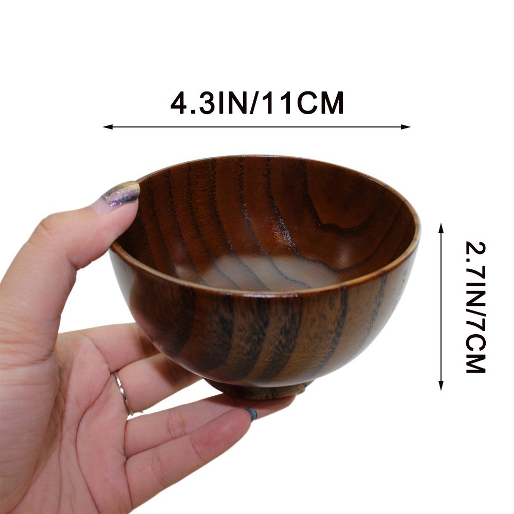 Set Of 4 Japanese Style Solid Wood Bowl Children Kids Baby Serving Tableware For Salad Rice Miso Soup Fruits Decorative Display
