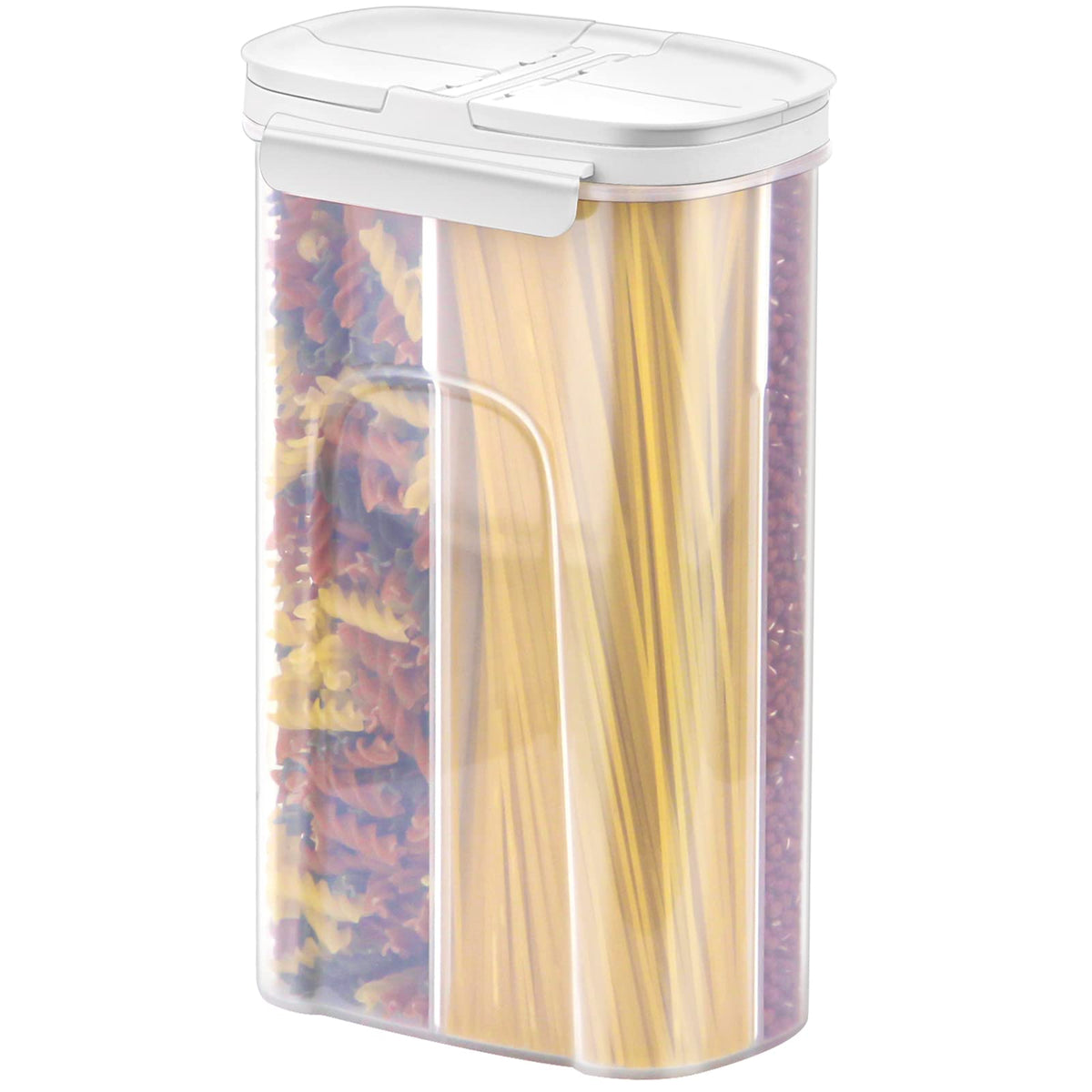 Poeland Storage Jars Canisters With Built-In Partition / 4 Compartments For Spaghetti Pasta Noodles Cereal - White