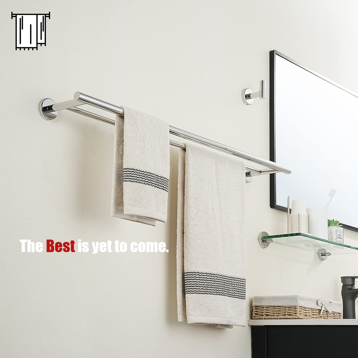 JQK Double Bath Towel Bar  30 Inch 304 Stainless Steel Thicken 0.8mm Towel Rack for Bathroom  Towel Holder Polished Chrome Wall Mount  33 in Total Length 2 Pack  TB100L30-CH-P2