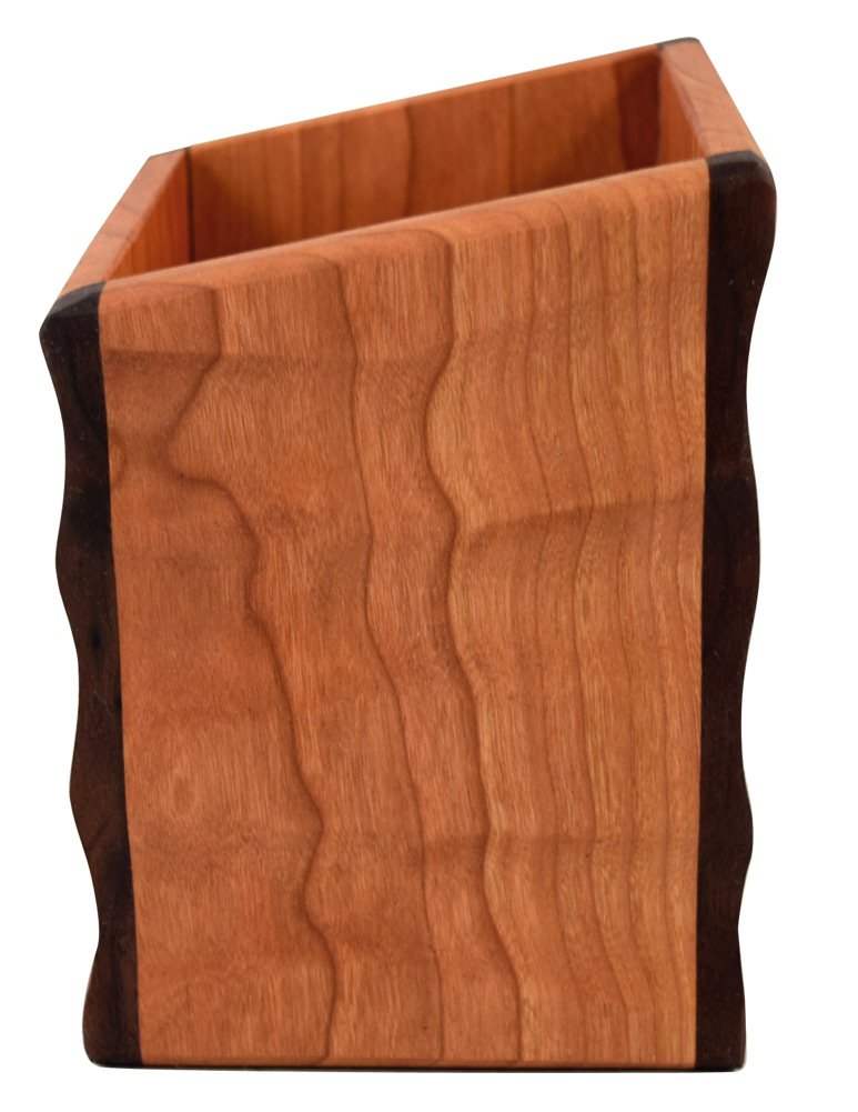 American Made Sculpted Cherry Wood Utensil Holder Crock