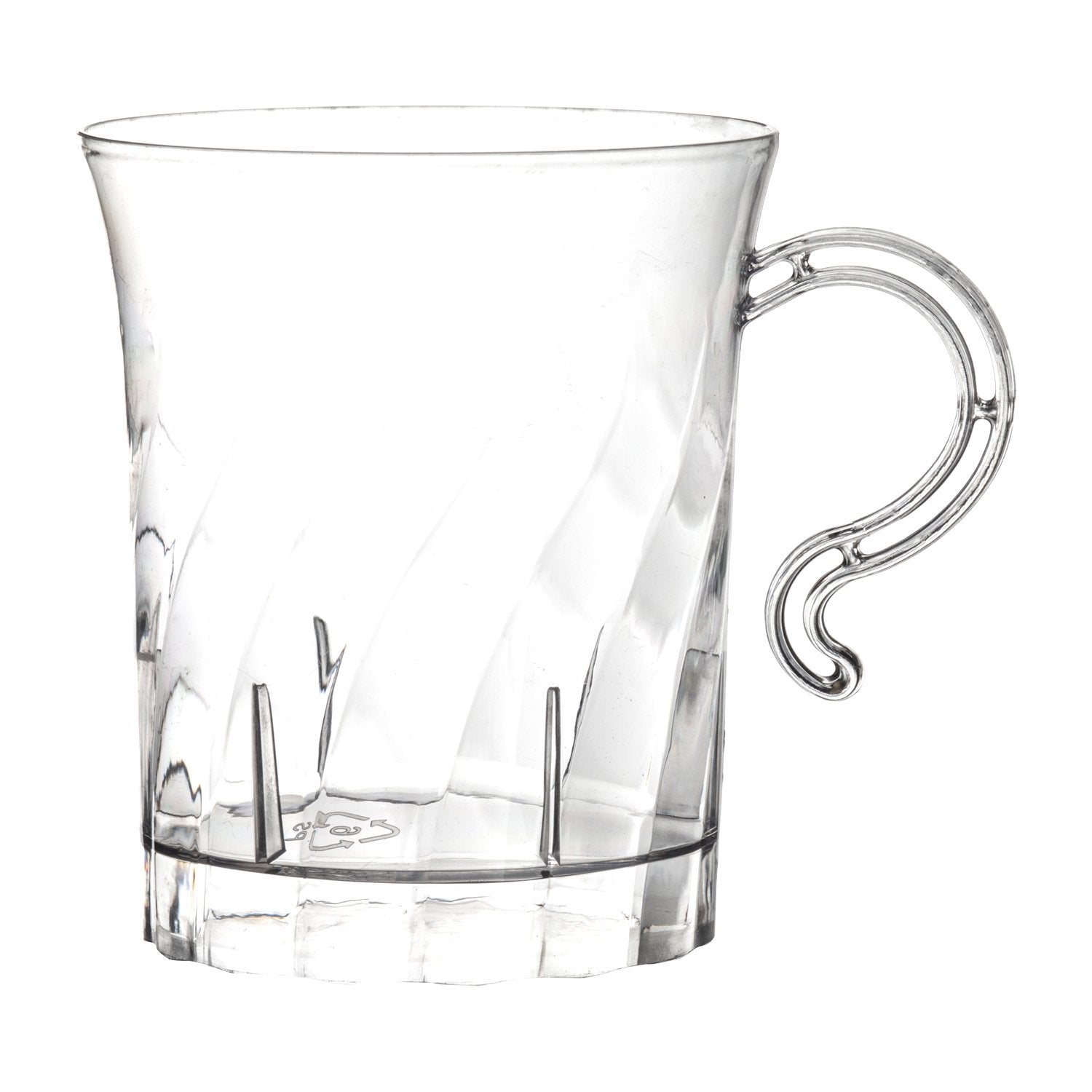 Party Essentials Elegance 8 oz Clear Hard Plastic Coffee & Punch Mugs with Handle - 40-Count Stackable Disposable Cups for Parti