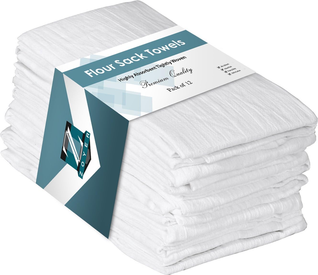 Zoyer Flour Sack Towels 28'' X 28'', 12 Pack - 100% Cotton Dish Towels - Machine Washable Tea Towels, Ultra Absorbent Bar Towels