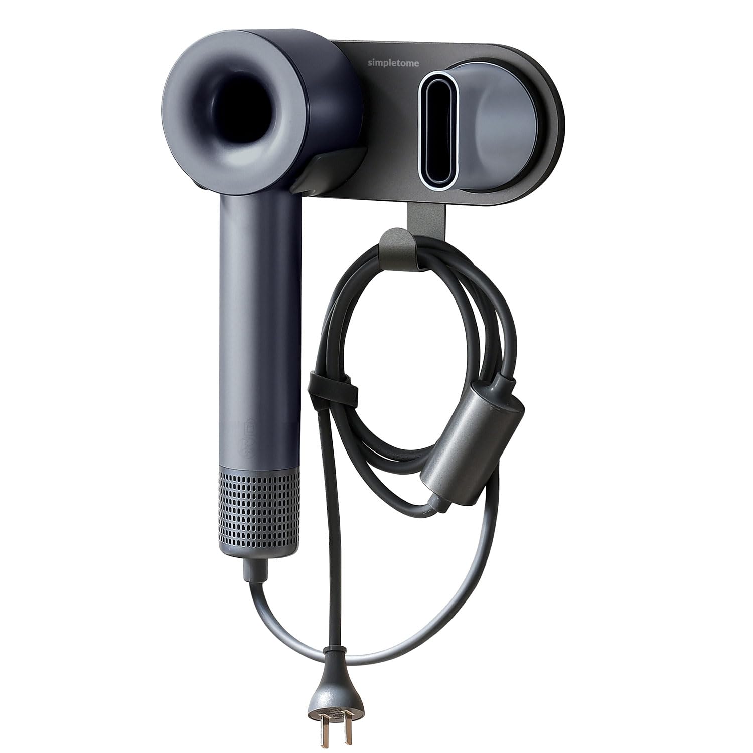 Simpletome Hair Dryer Holder Wall Mount For All Magnetic High Speed Blow Dryer With Plug Cord Organizer Hook (Abs Plastic, Grey)