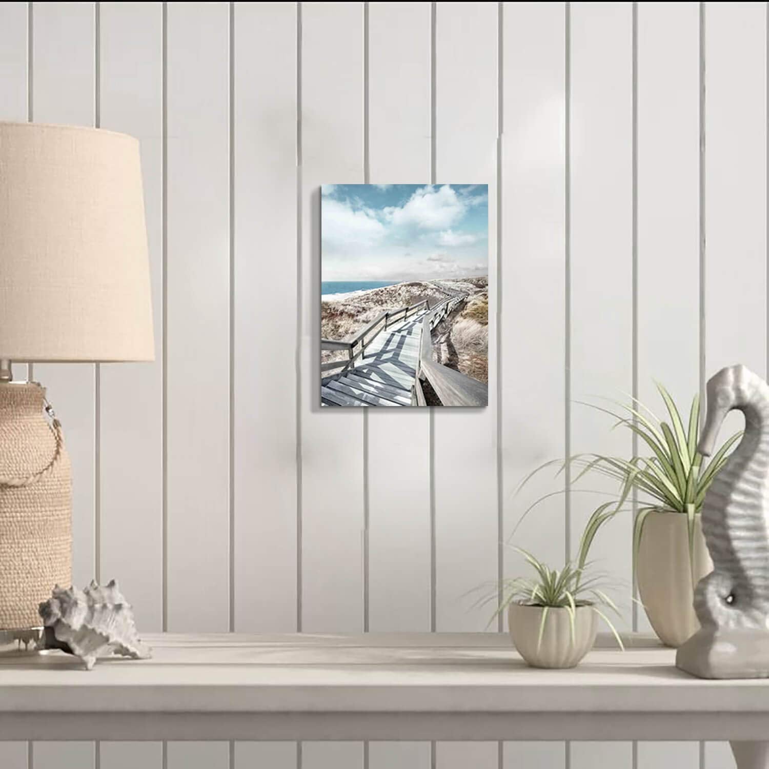 Beach Pier Canvas Wall Art: Boardwalk Stair Picture Graphic Art Painting For Wall Decor(12''X16'')