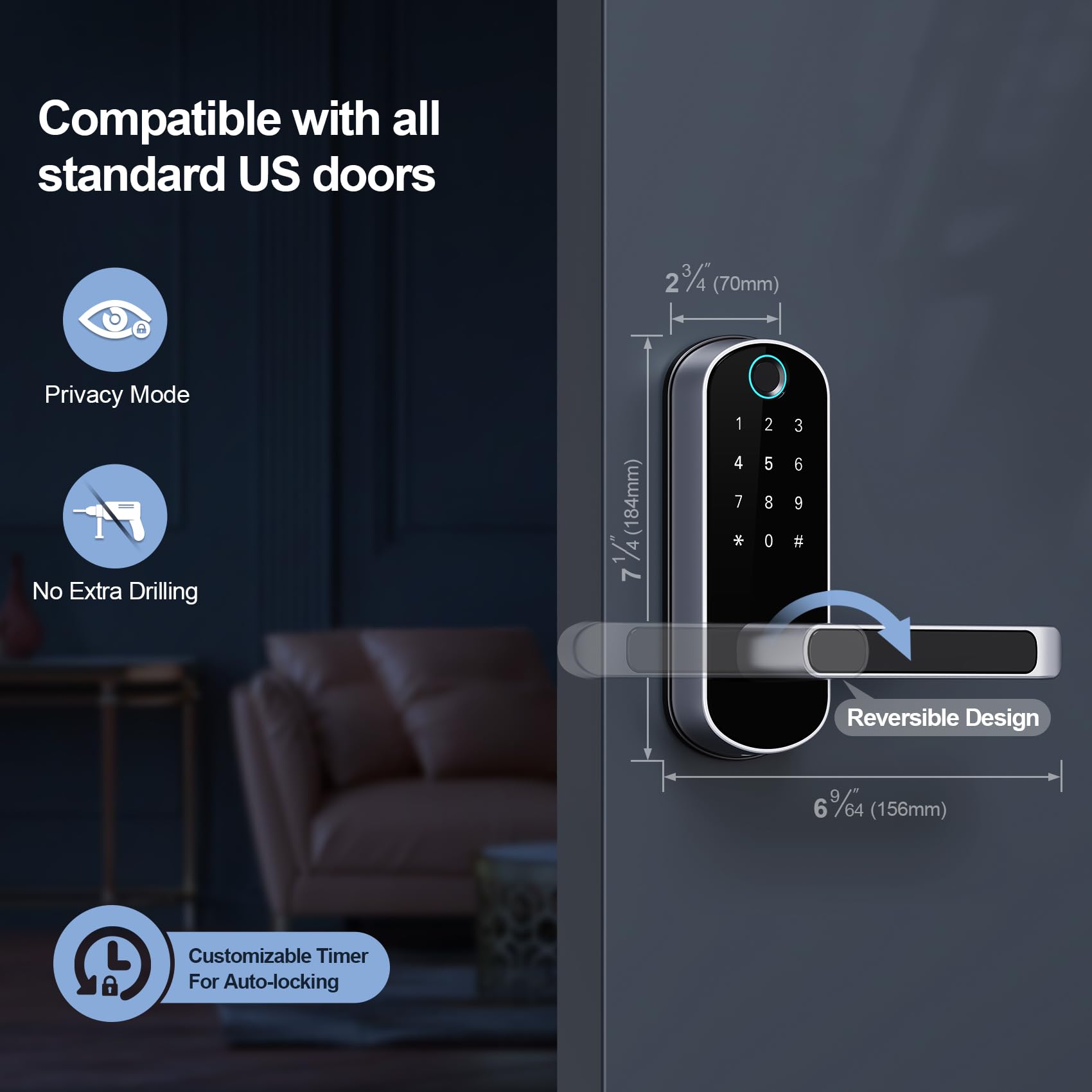 Dermum Smart Lock, Keyless Entry Door Lock, Smart Door Lock, Smart Lock For Front Door, Door Lock With Keypad, Fingerprint Door