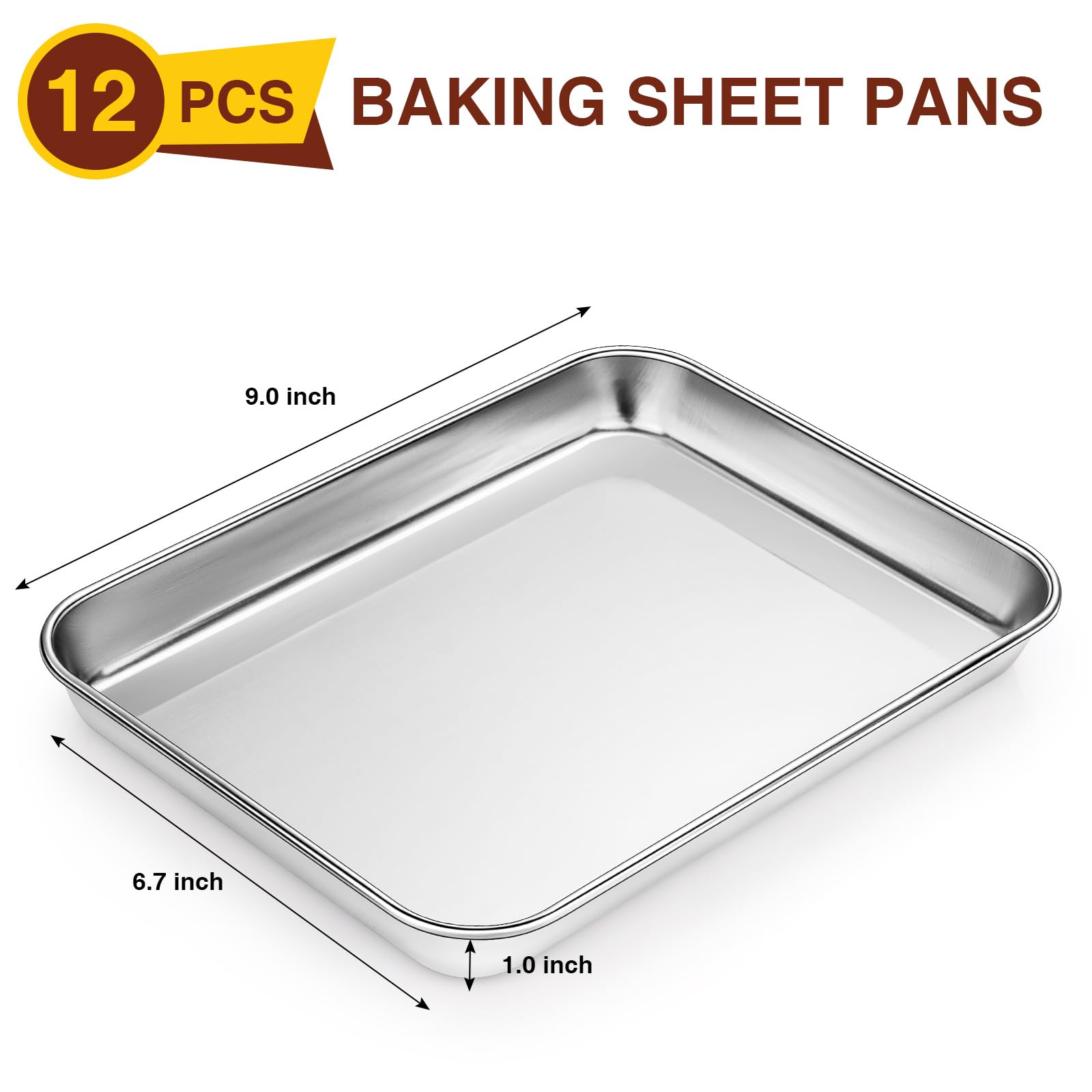 Wildone Sheet Pan Set Baking Sheet Cookie Sheet Baking Pan Toaster Oven Pans, 12 Pcs Stainless Steel Baking Tray Cookie Pan, Hea