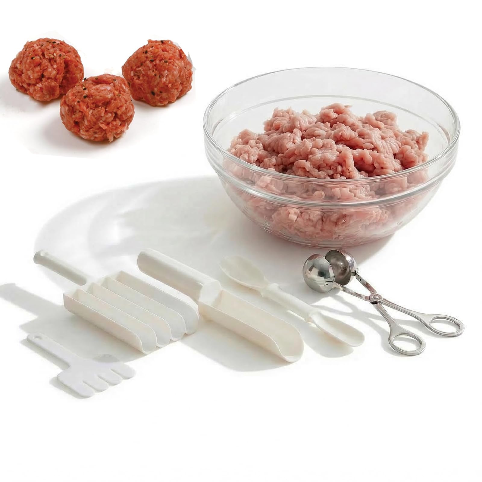 Elfzone Meatball Maker Tool - 3Pcs Meatball Scoop Ball Maker,Stainless Steel and PlasticNone-Stick Baller Tongs Meat Ball Maker 