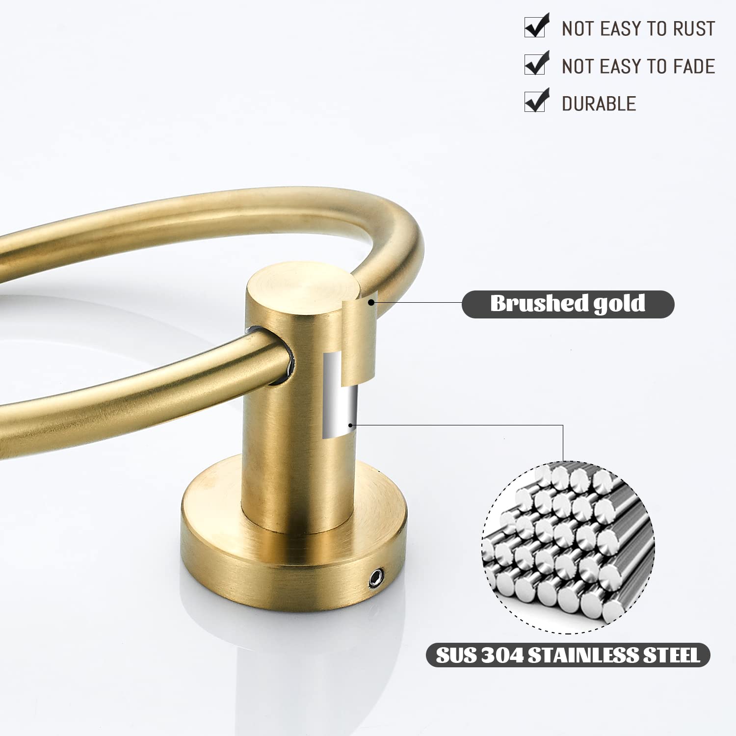Weiko Gold Toilet Paper Holder Towel Ring, Brushed Gold Bathroom Accessories Hand Towel Holder Wall Mount Bath Hardware Set Tiss