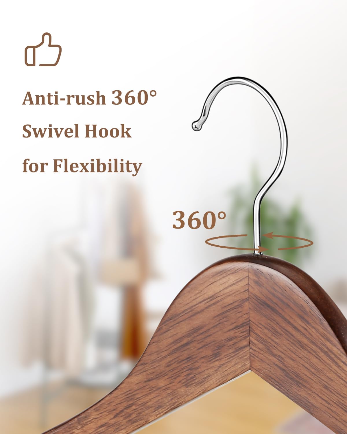 AMKUFO Wooden Hangers 20 Pack Wood Suit Hangers Non Slip Wooden Coat Hangers with Smooth Fnish Cut Notches 360? Swivel Hook Clothes Hangers for Jeans Pants Jackets Shirts Dresses  Walnut