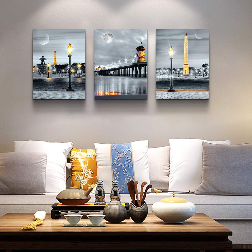 Mhartk66 Family Bedroom Wall Decor Canvas Wall Art For Living Room Modern Wall Decorations For Bathroom Night View Paintings Kit