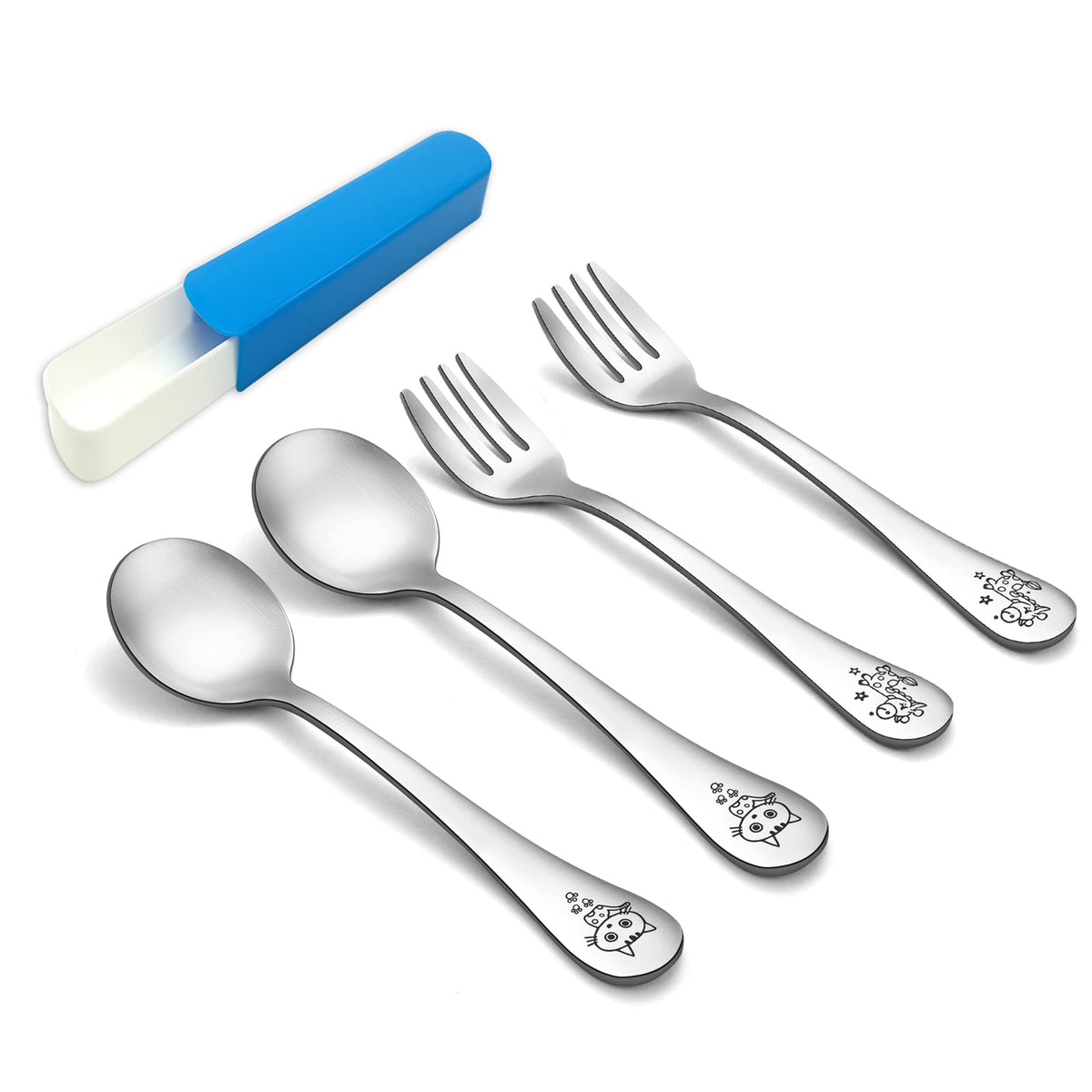 TeamFar Toddler Kids Preschoolers Utensil Flatware Silverware Set, Pure Stainless Steel, Non Toxic & Healthy, Brushed Surface, L
