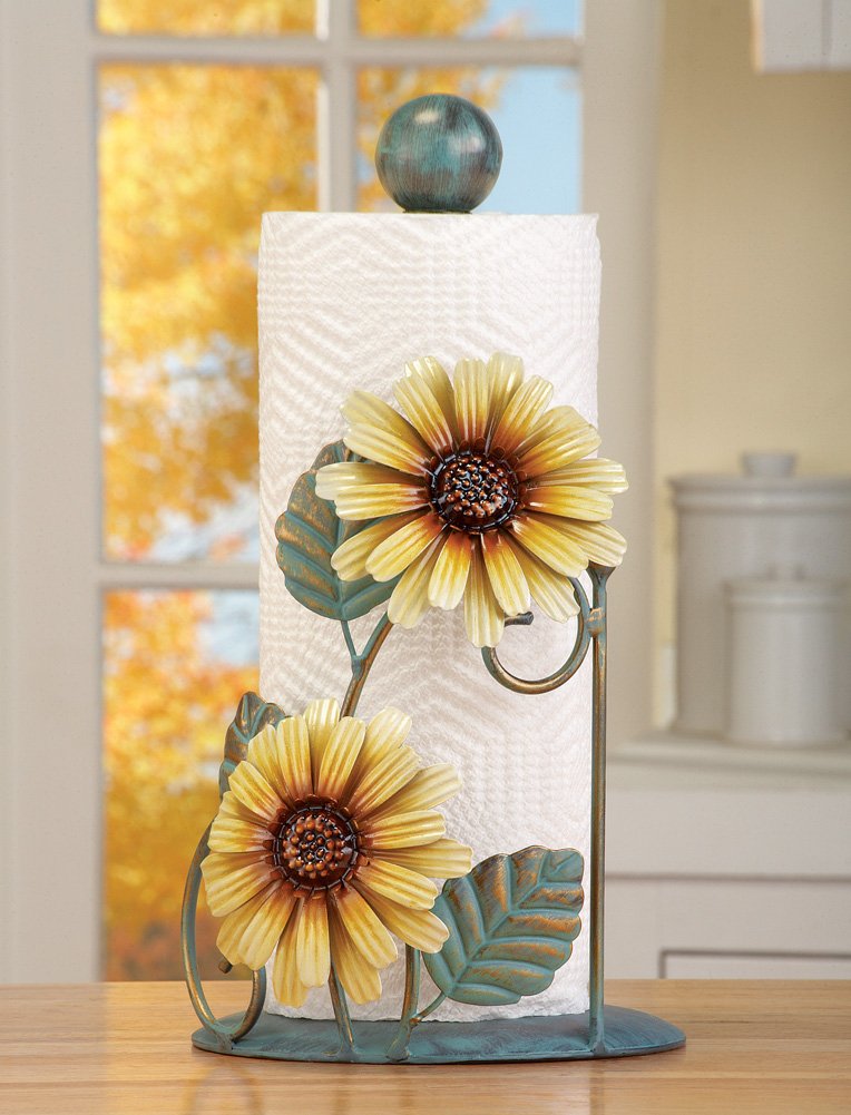 Collections Etc Metal Sunflower Paper Towel Holder, Yellow