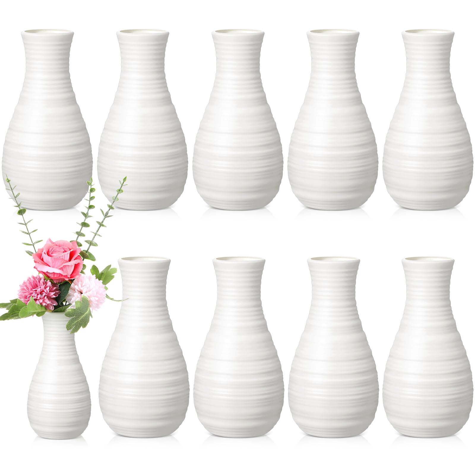 10 Pack Composite Plastic Flower Vases Bulk White Small Tall Conic Floral Vases for Centerpieces Unbreakable Bud Vase for Weddin
