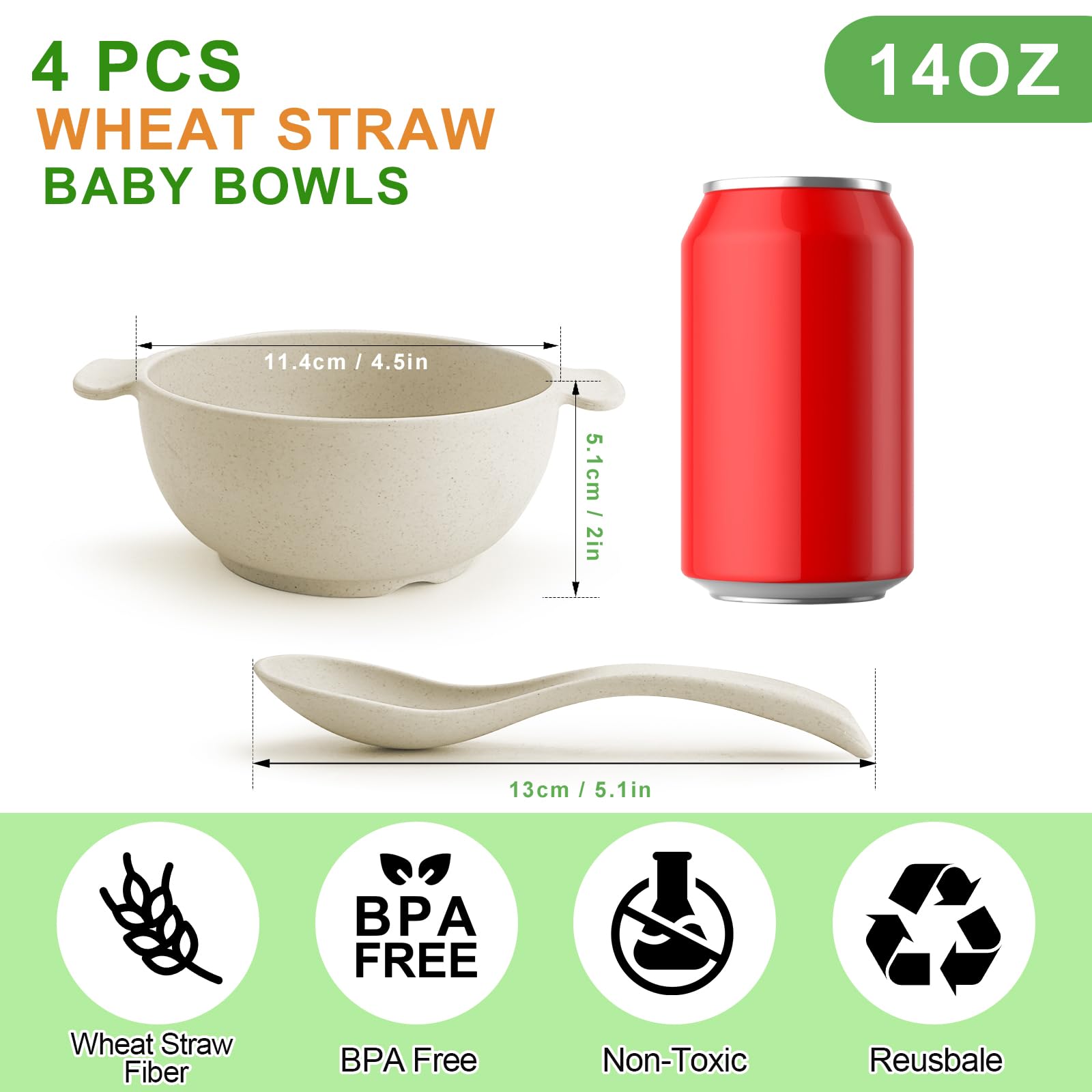 Shopwithgreen Unbreakable Kids Bowls -Microwave Dishwasher Safe- Wheat Straw Snack Bowl Sets For Kids And Toddler-4 Bowls And 4