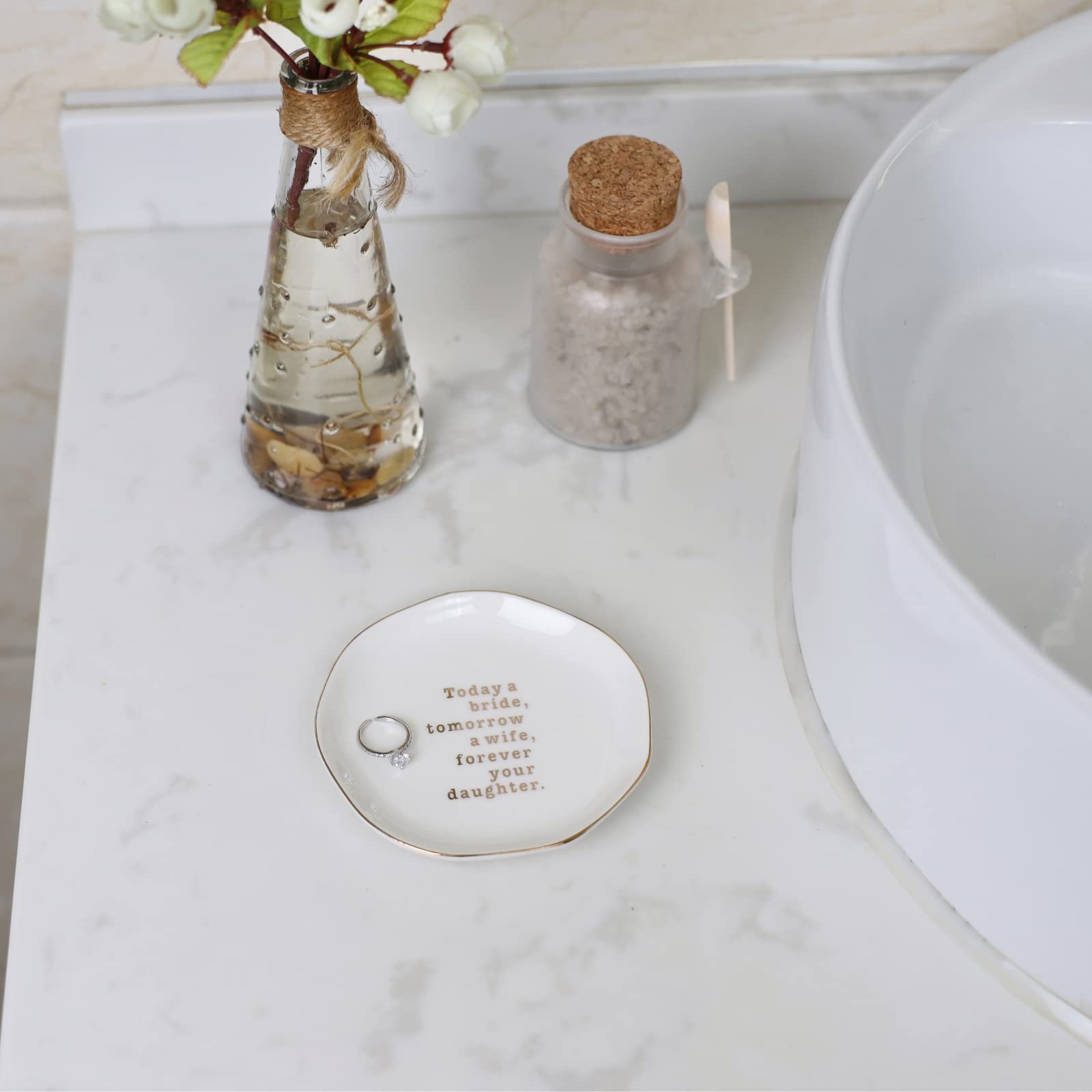 VINCOMIC Mother of Bride Ring Dish,Weeding Gifts for Mom from Daughter-Jewelry Dish Tray-Ceramic White