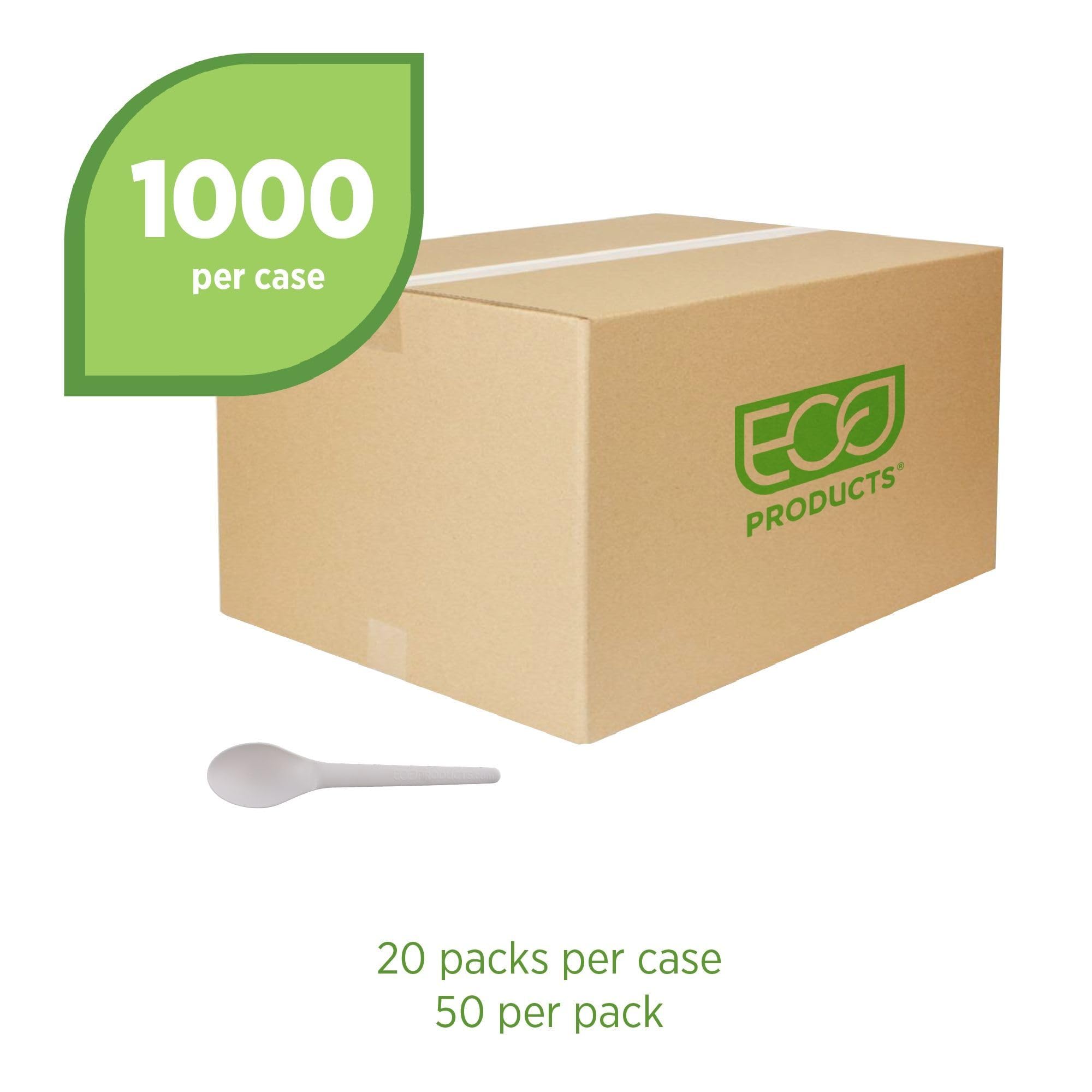 Eco-Products Plantware Disposable Compostable Pla Plastic Utensil Cutlery, 6'' Spoon, White, Case Of 1000