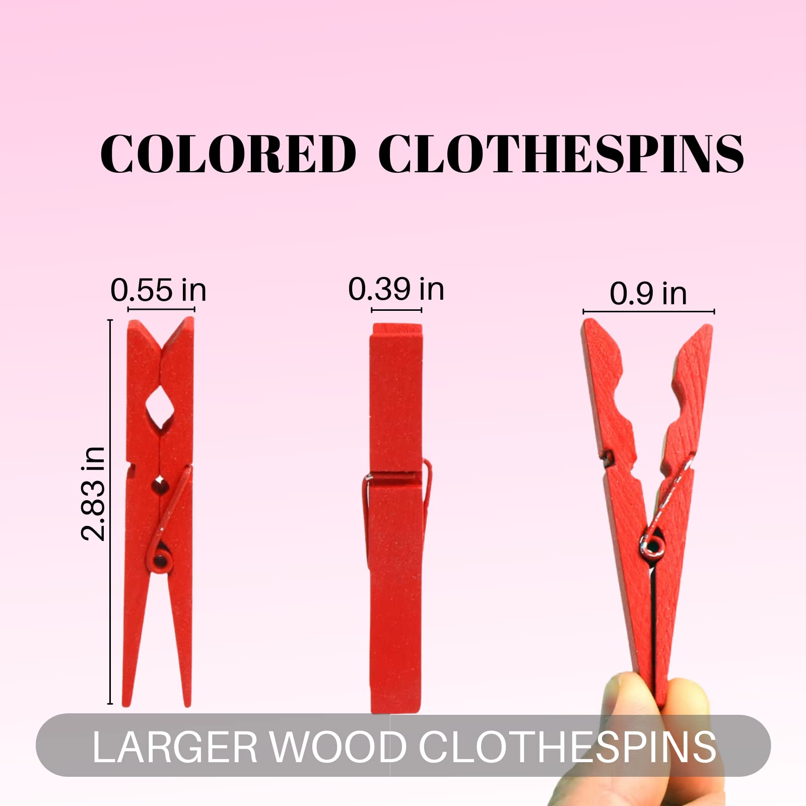 Clothes Pins  Colored Clothespins 50 PCS 2.9'' Natural Birchwood Close Pins  Strong Grip  Colorful Clothespins  Multi-Purpose Colored Clothes Pins for Crafts  Hanging Clothes  Laundry