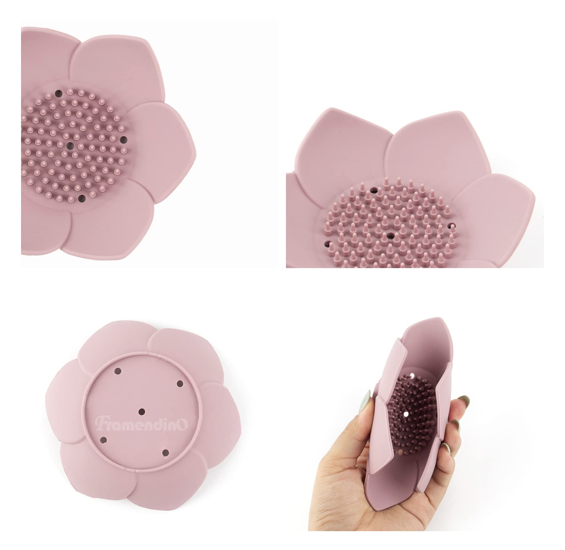 Framendino, 4 Pack Lotus Flowers Soap Dish Silicon Flexible Non-Slip Floral Soap Trays With Drain For Bathroom Shower