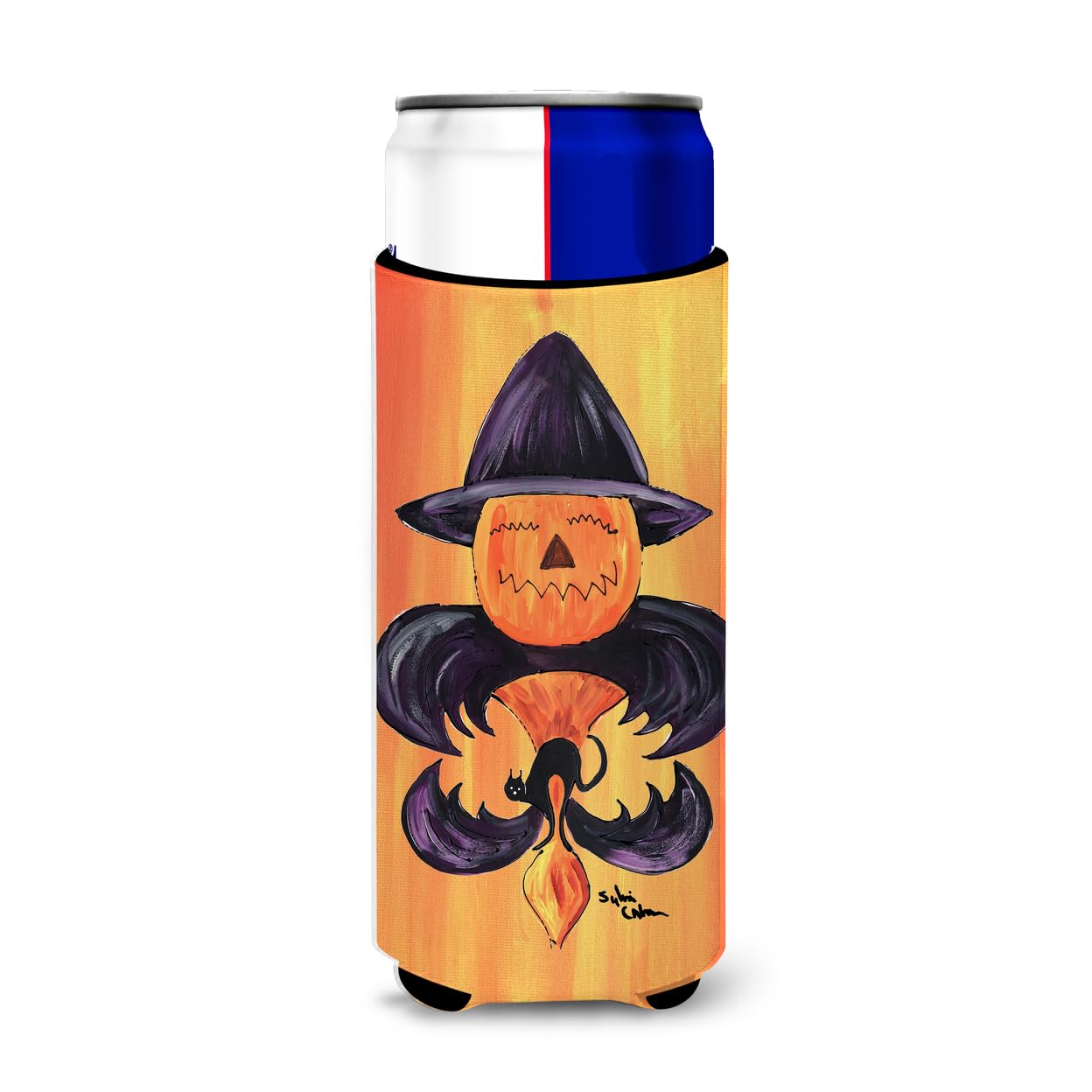 Halloween Pumpkin and Bat Fleur de lis Ultra Beverage Insulators for slim cans 8183MUK