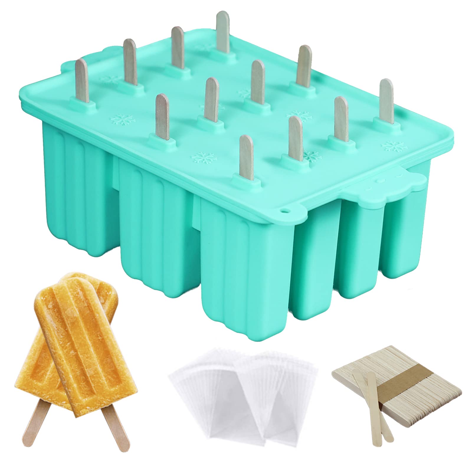 Popsicle Molds, Silicone Ice Pop Mold Food Grade Cakesicles Mold For Ice Cream 50 Popsicle Sticks 50 Popsicle Bag (Blue, 12 Cavi