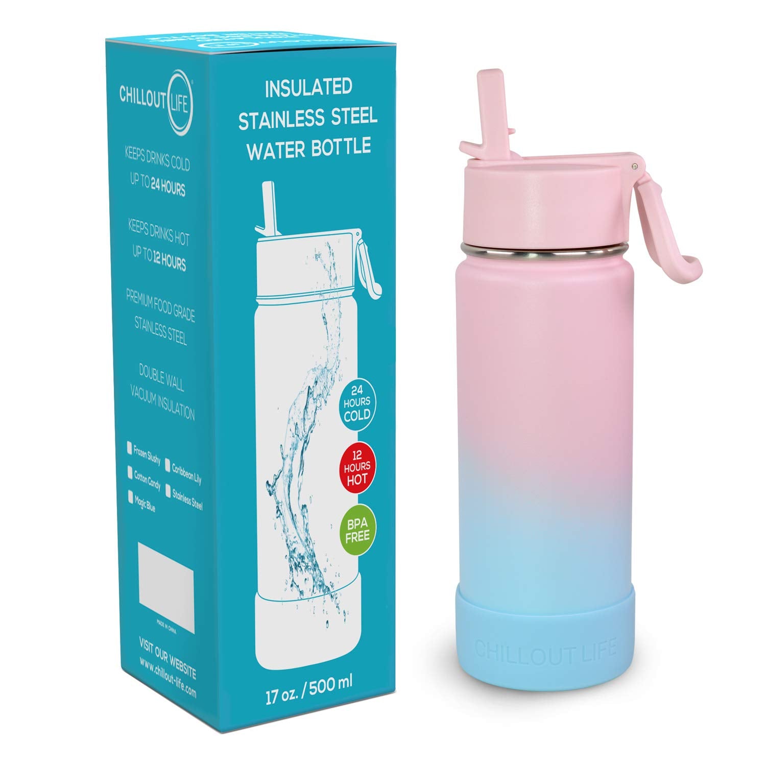 Chillout Life 17 Oz Kids Insulated Water Bottle For School With Straw Lid Leakproof And Cute Waterproof Stickers, Personalized S