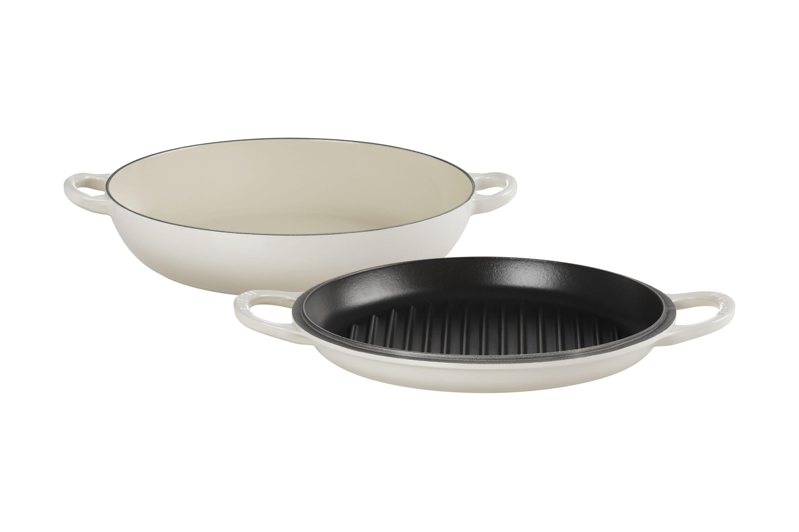 Le Creuset Enameled Cast Iron Multifunction Braiser with Grill Pan Lid, 3.5 qt., Meringue