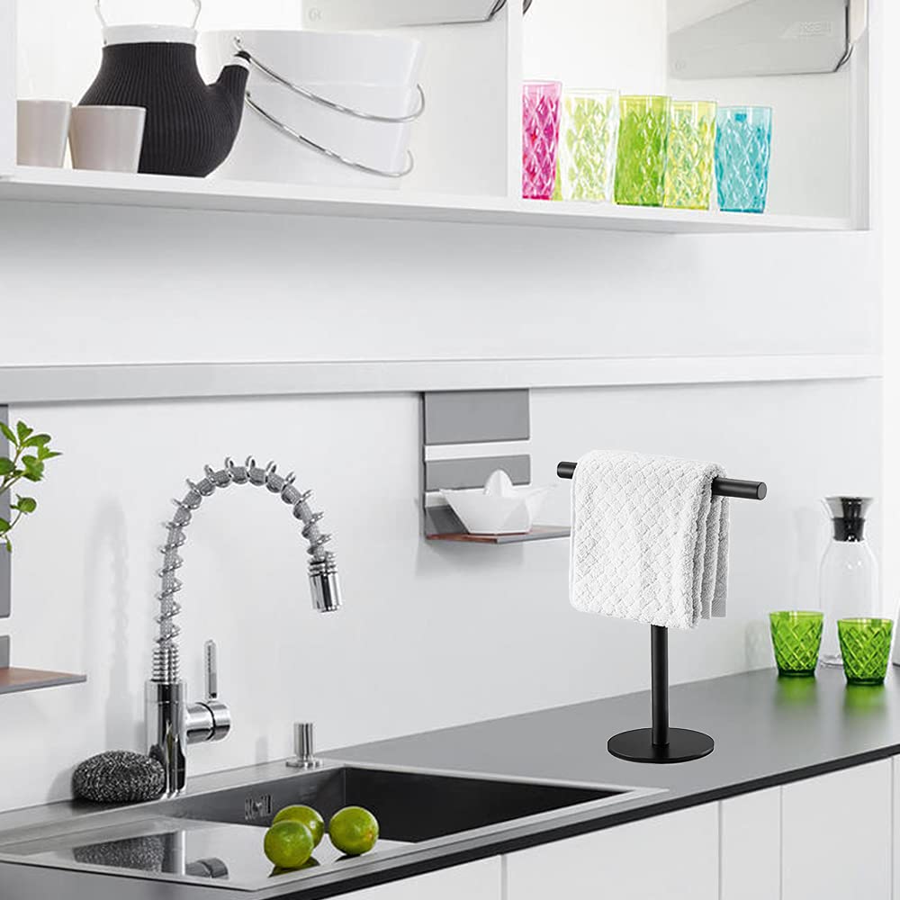 Hand Towel Holder Stand For Bathroom Vanity Countertop Matte Black T-Shape Towel Bar Rack Stand Towel Bar For Bathroom Kitchen
