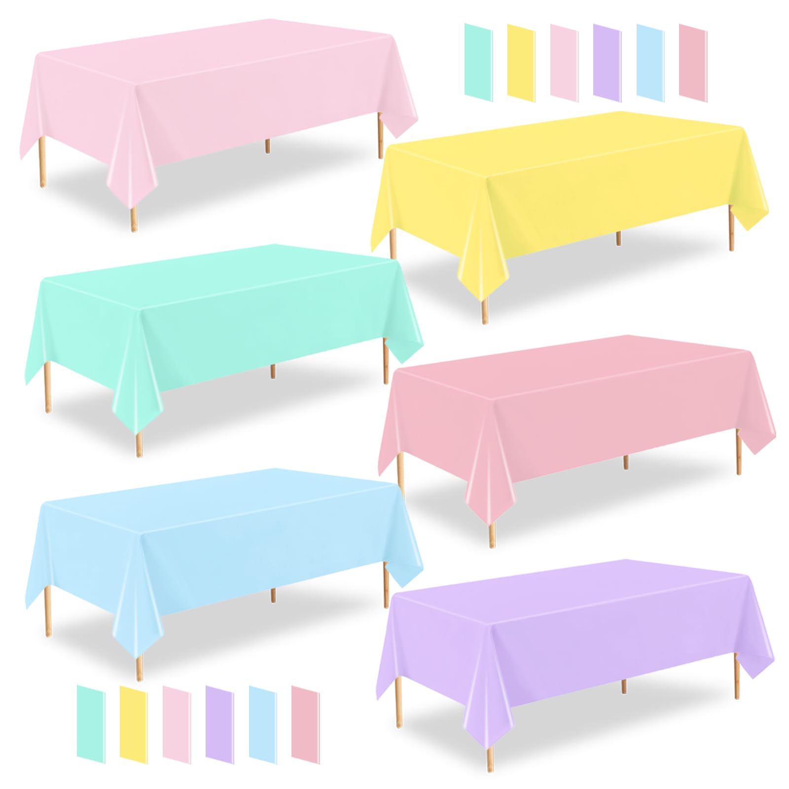 ZHIAXTON 12pack Plastic Pastel Tablecloth,54 X 108 Inch Disposable Colorful Mix Rectangle Tablecloth,Ice Cream Table Cloth for B