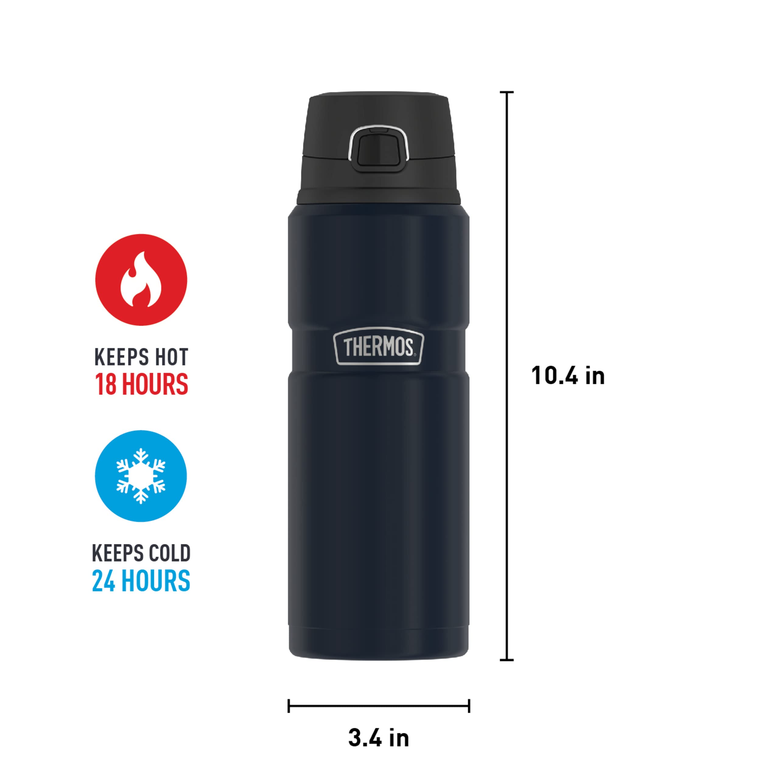 Thermos Stainless King Vacuum-Insulated Drink Bottle, 24 Ounce, Midnight Blue