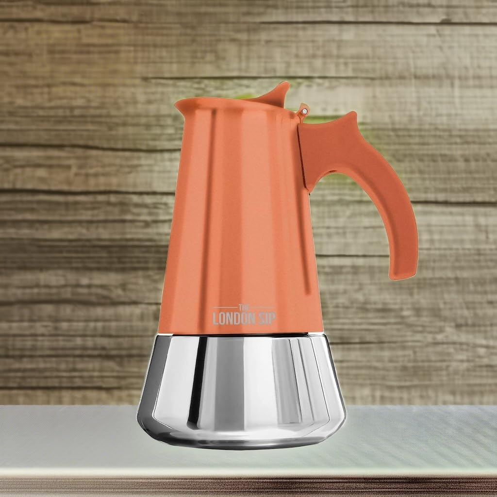 London Sip Stainless Steel Stovetop Espresso Maker Moka Pot Italian Coffee Percolator, Copper, 10 Espresso Cups