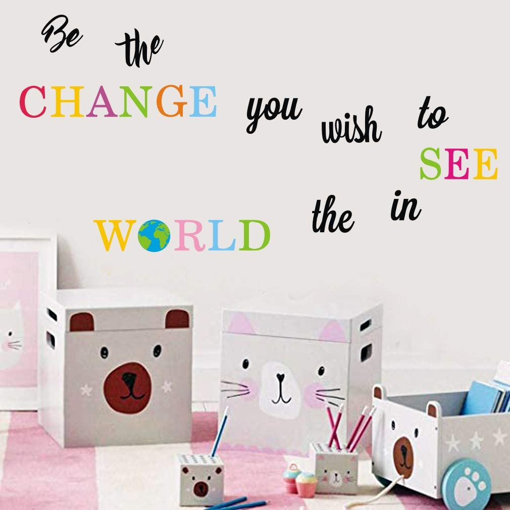 Toarti Be The Change You Wish To See In The World Wall Decals, Inspirational Quotes Wall Stickers, Colorful Lettering Wall Art F