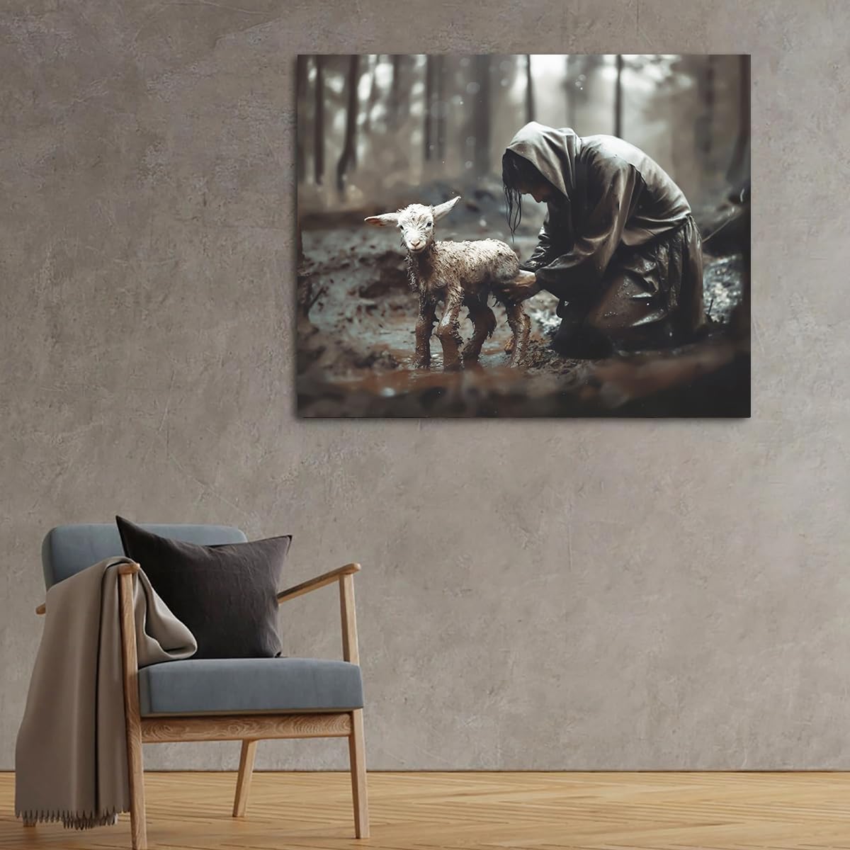 Jesus And Lamb Canvas Wall Art Jesus Rescues Lost Lamb Picture Wall Art Canvas Print Christian Home Decor 24X30 Inch